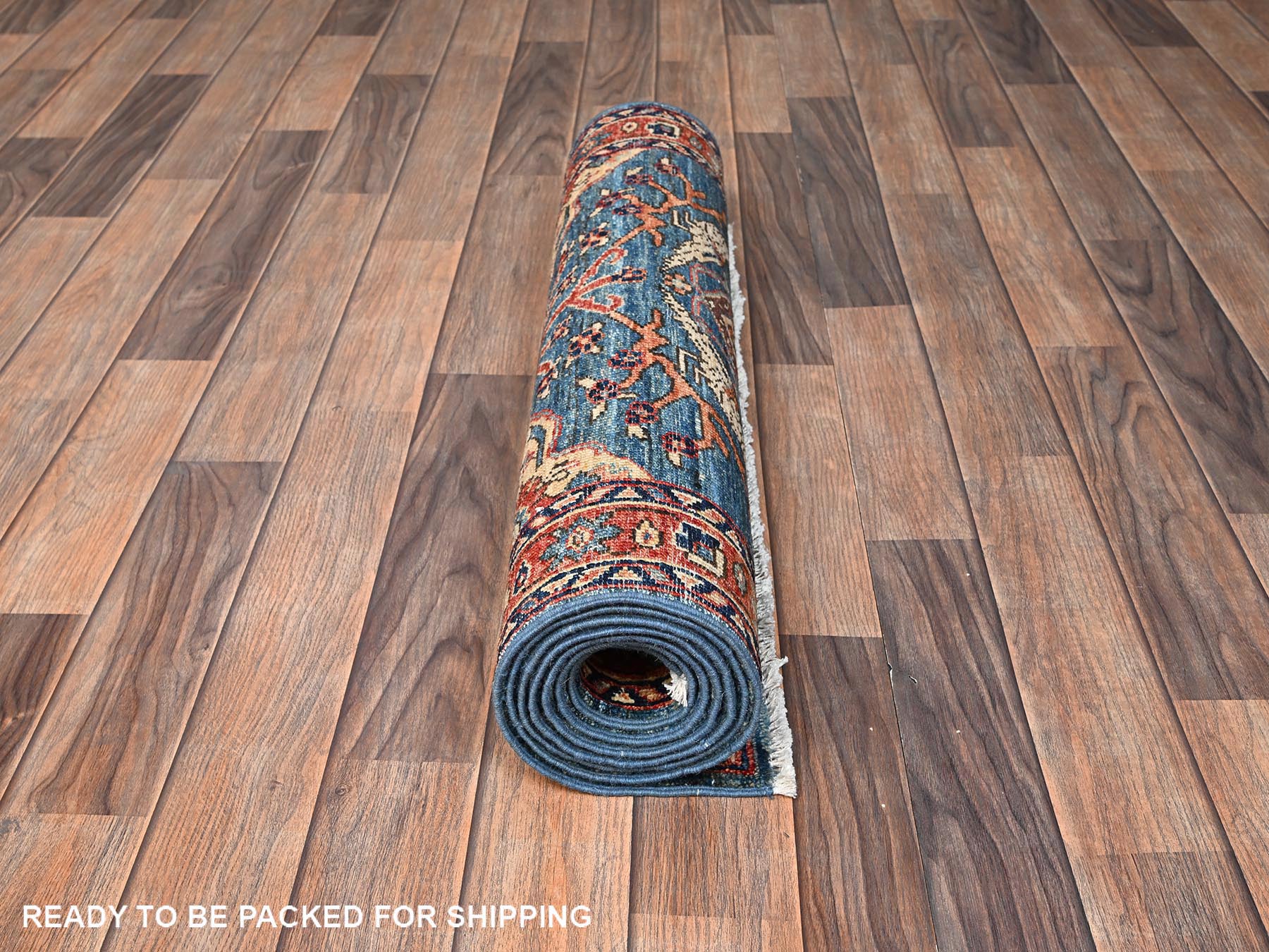 2'9"x7'8" Horizon Blue, Tabriz with Peacocks, Persian Design, Aryana Grade, Vegetable Dyes, Soft Pile, Hand Knotted, High Mountain Wool, Densely Woven, Runner, Oriental Rug HR1624 - Image 5
