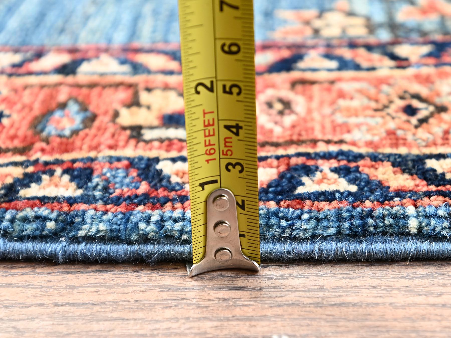 2'9"x7'8" Horizon Blue, Tabriz with Peacocks, Persian Design, Aryana Grade, Vegetable Dyes, Soft Pile, Hand Knotted, High Mountain Wool, Densely Woven, Runner, Oriental Rug HR1624 - Image 6