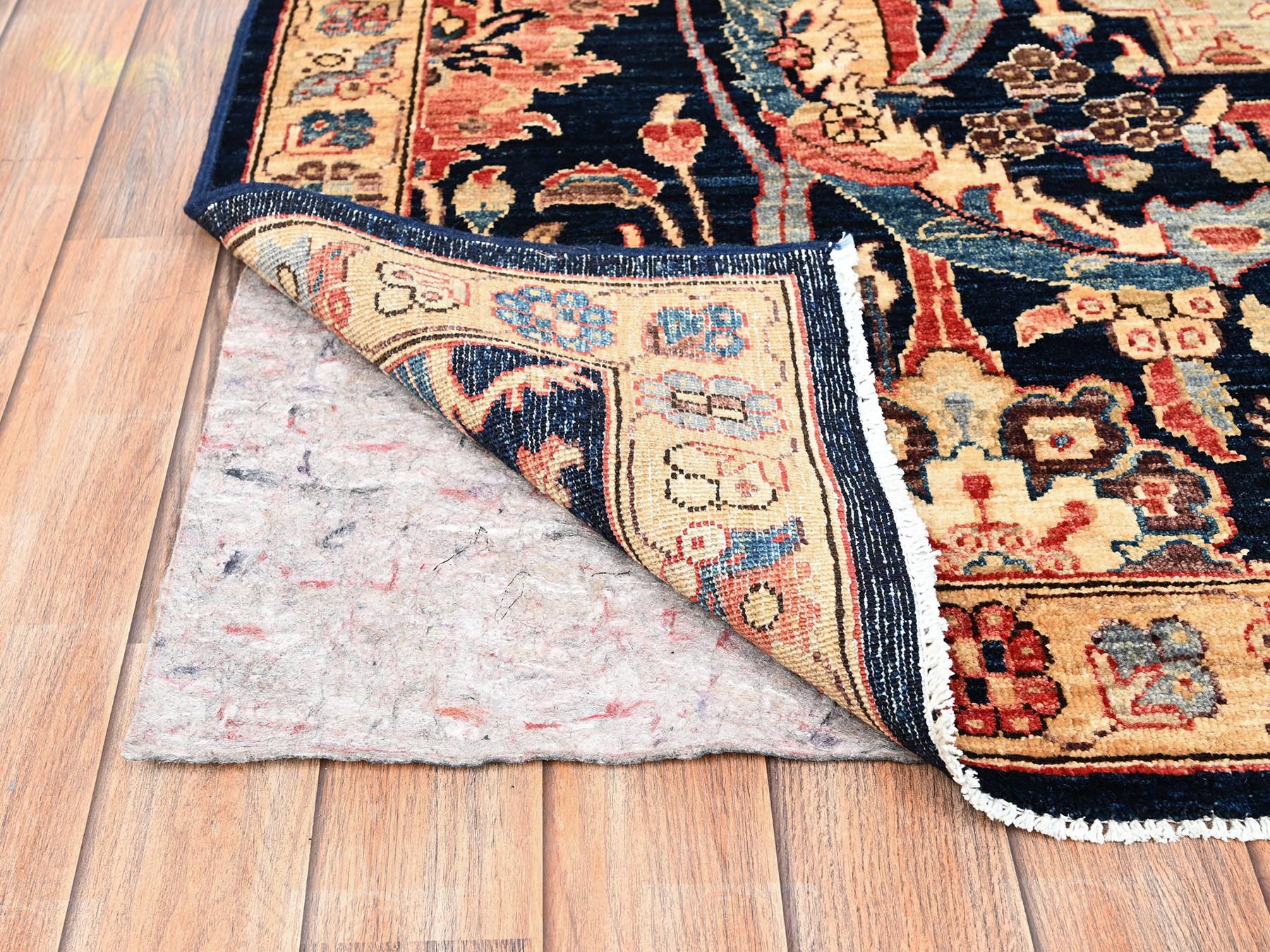 5'1"x14'6" Moonlit Ocean Blue, Peacock Persian Sickle Leaf Design, Vegetable Dyes, Pure Wool, Hand Knotted, Aryana Grade, Soft Pile, Densely Woven, Wide Runner, Oriental Rug HR1637 - Image 3