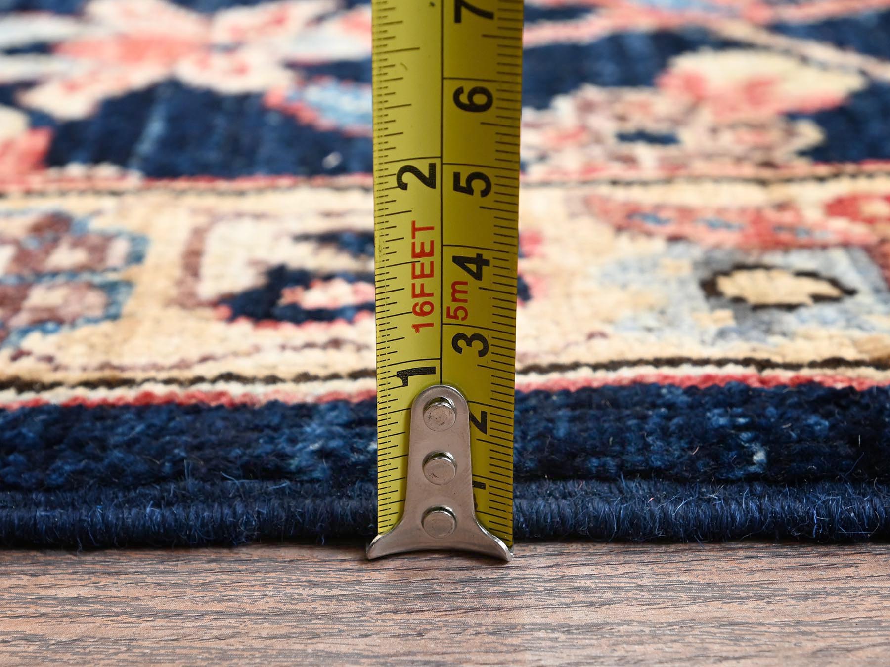 5'1"x14'6" Moonlit Ocean Blue, Peacock Persian Sickle Leaf Design, Vegetable Dyes, Pure Wool, Hand Knotted, Aryana Grade, Soft Pile, Densely Woven, Wide Runner, Oriental Rug HR1637 - Image 6