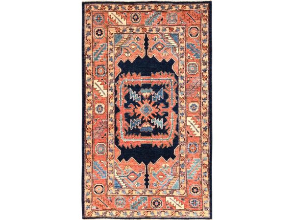 4'1x6'9" Sun Baked Orange, Serapi Heriz with Large Medallion Design, Vegetable Dyes, Hand Knotted, Aryana Grade, High Mountain Wool, Soft Pile, Densely Woven, Oriental Rug HR1644