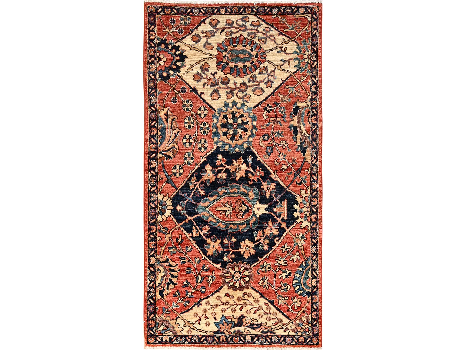 3'x5'10" Marmalade Orange, Aryana Collection, Antiqued Heriz Design, Vegetable Dyes, Soft Pile, High Mountain Wool, Hand Knotted, Densely Woven, Wide Runner, Oriental Rug HR1663