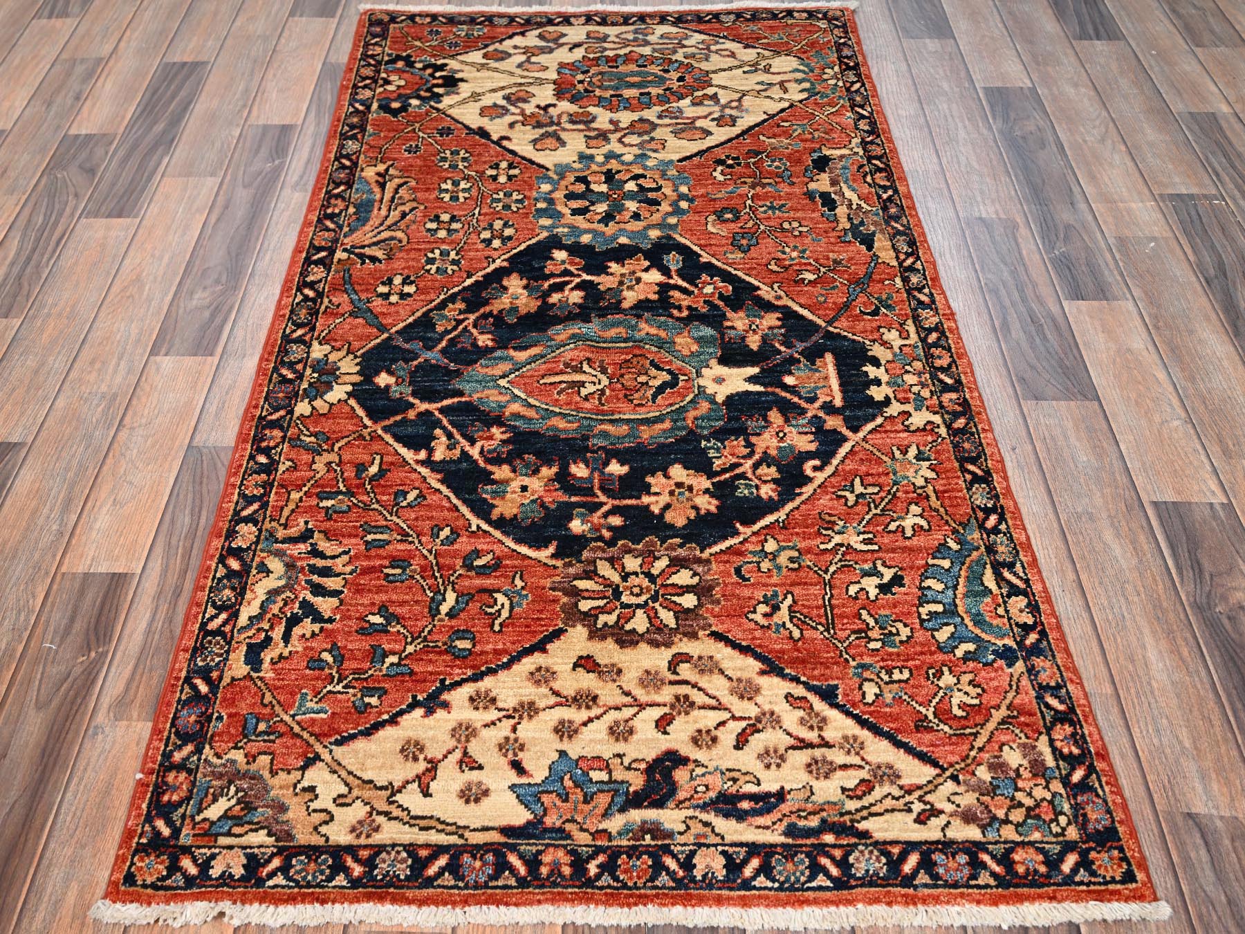 3'x5'10" Marmalade Orange, Aryana Collection, Antiqued Heriz Design, Vegetable Dyes, Soft Pile, High Mountain Wool, Hand Knotted, Densely Woven, Wide Runner, Oriental Rug HR1663 - Image 2