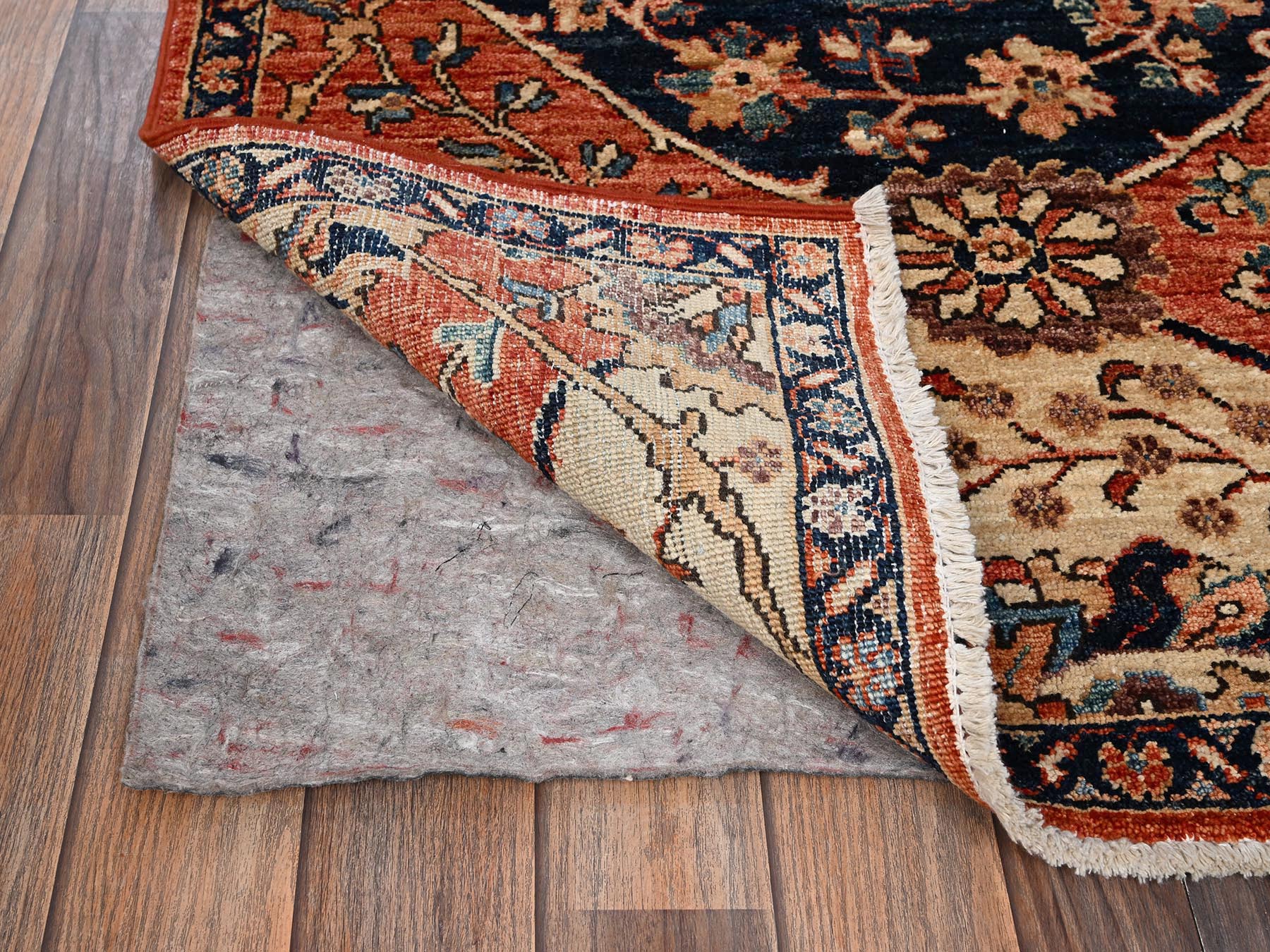 3'x5'10" Marmalade Orange, Aryana Collection, Antiqued Heriz Design, Vegetable Dyes, Soft Pile, High Mountain Wool, Hand Knotted, Densely Woven, Wide Runner, Oriental Rug HR1663 - Image 3