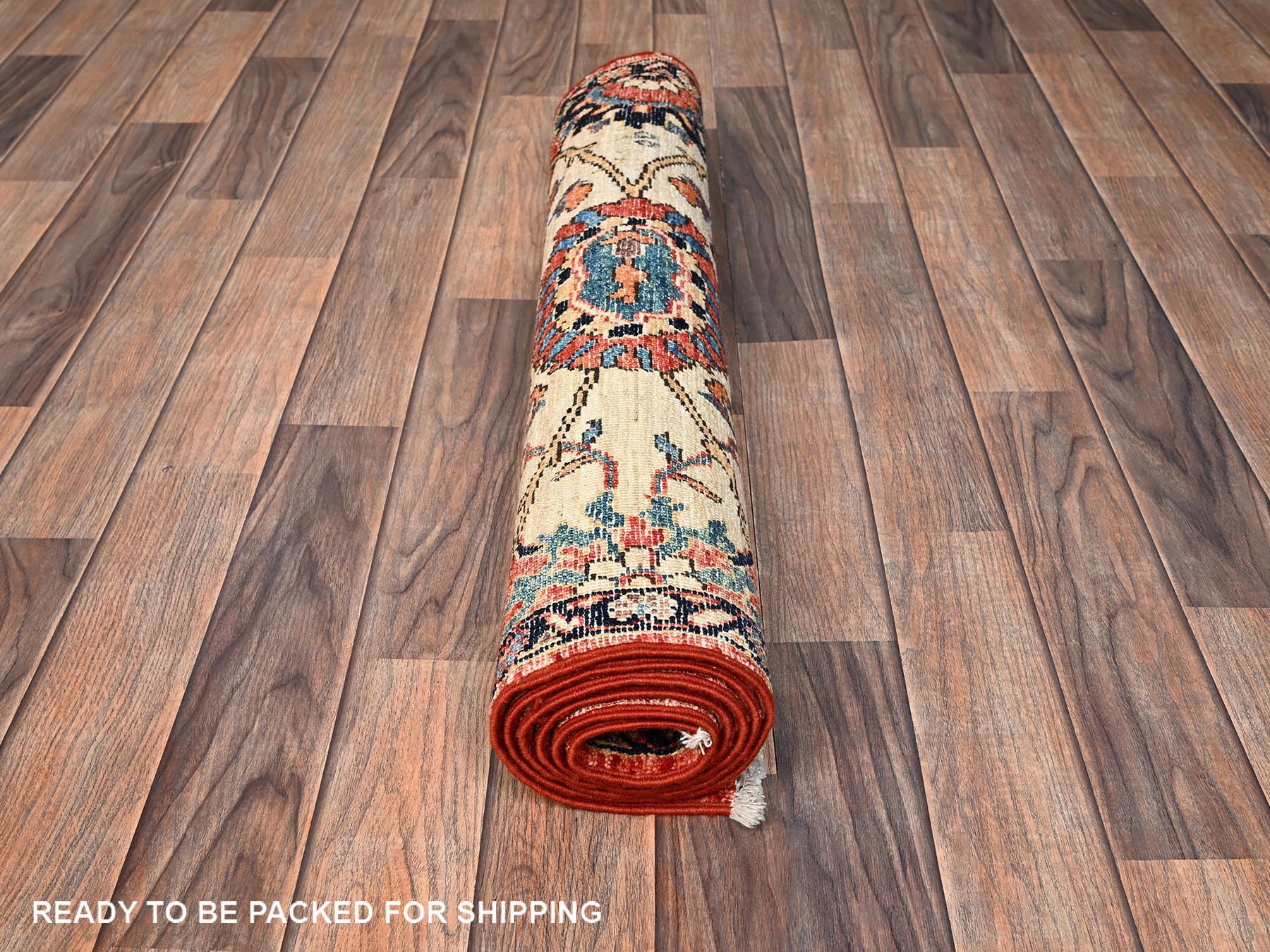 3'x5'10" Marmalade Orange, Aryana Collection, Antiqued Heriz Design, Vegetable Dyes, Soft Pile, High Mountain Wool, Hand Knotted, Densely Woven, Wide Runner, Oriental Rug HR1663 - Image 5