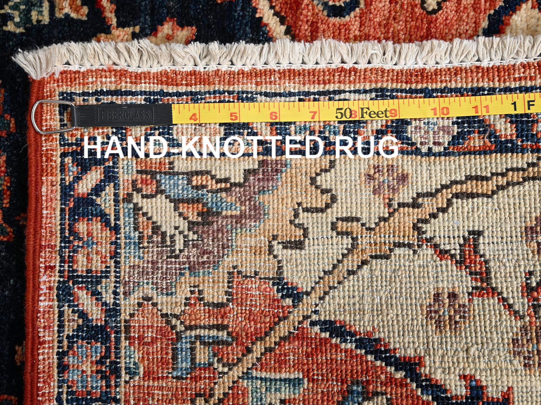 3'x5'10" Marmalade Orange, Aryana Collection, Antiqued Heriz Design, Vegetable Dyes, Soft Pile, High Mountain Wool, Hand Knotted, Densely Woven, Wide Runner, Oriental Rug HR1663 - Image 7