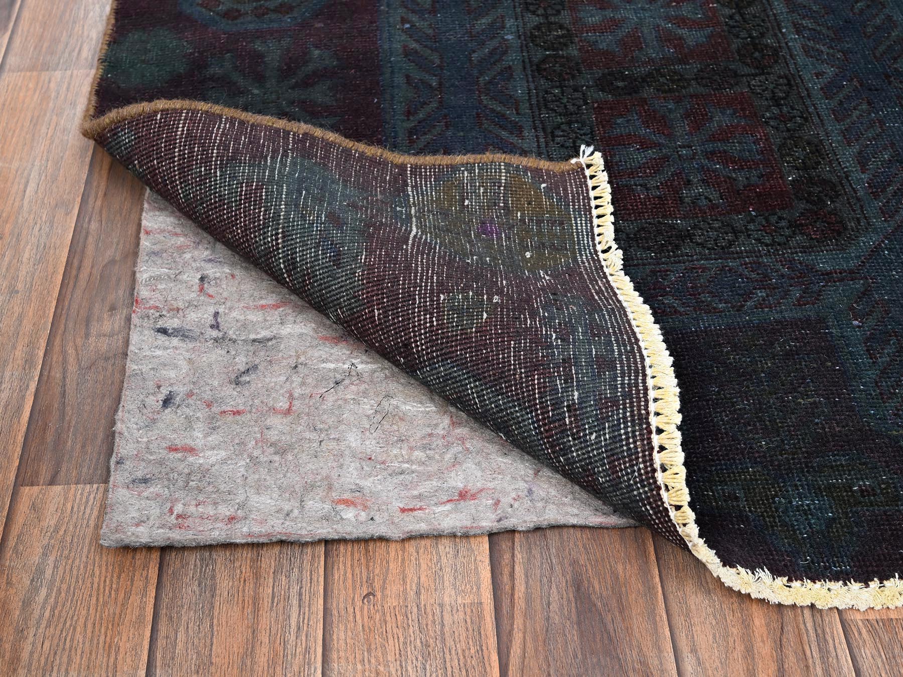 3'2"x8'6" Wine Red Overdyed, Vintage Northwest Persian with Geometric Pattern, 100% Wool, Hand Knotted, Cropped Thin, Even Wear, Sides and Ends Professionally Secured, Runner, Oriental Rug HR1668 - Image 3