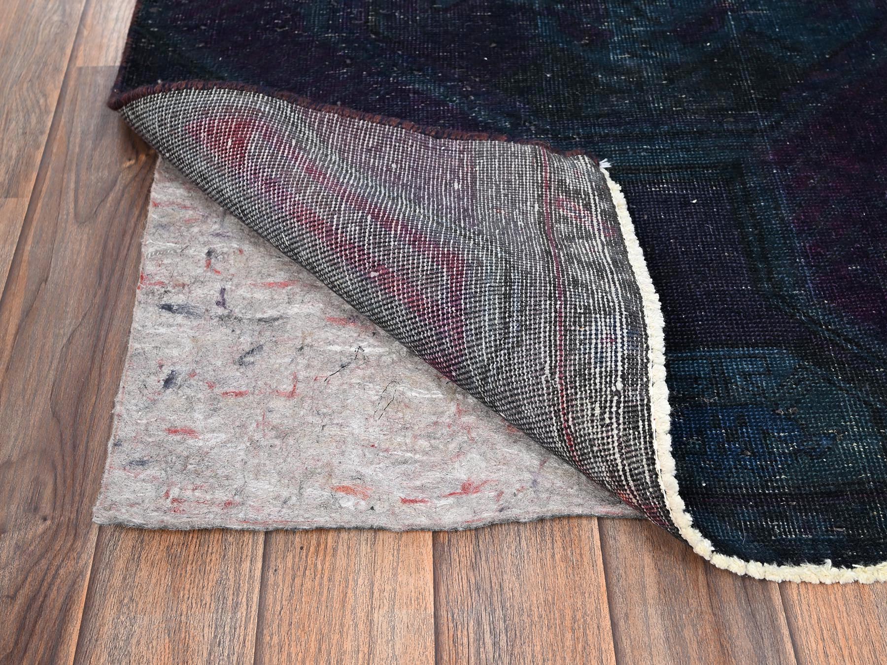 2'9"x8'6" Wine Red Overdyed, Vintage Northwest Persian with Geometric Pattern, 100% Wool, Hand Knotted, Sheared Low, Worn Down, Sides and Ends Professionally Secured, Good Condition, Runner, Oriental Rug HR1669 - Image 3