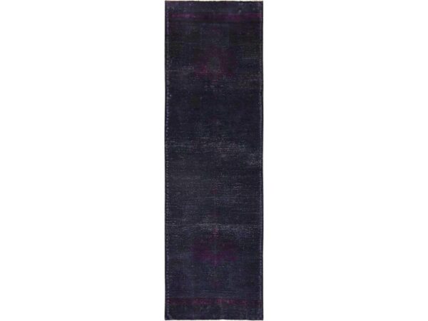 2'8"x9'3" Deep Purple Overdyed, Vintage Persian Tabriz, Worn and Distressed, Zero Pile, Sides and Ends Professionally Secured, Hand Knotted, 100% Wool, Runner, Oriental Rug Sh1676 HR1676