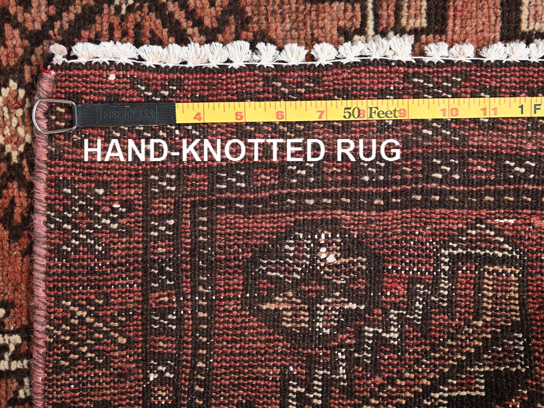 3'7"x6'1" Amber Brown, Vintage Persian Shiraz with Geometric Design, Worn and Distressed, Sheared Low, Zero Pile, Sides and Ends Professionally Secured, Hand Knotted, 100% Wool, Oriental Rug HR1706 - Image 7