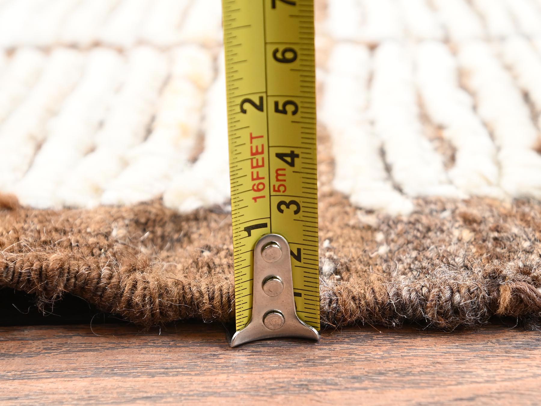 2'8"x9'6" Almond Milk White, Textured Pile, Tone on Tone, Moroccan Weave with Grid Design, Undyed Natural Wool, Hand Knotted, Runner, Oriental Rug HR1770 - Image 6