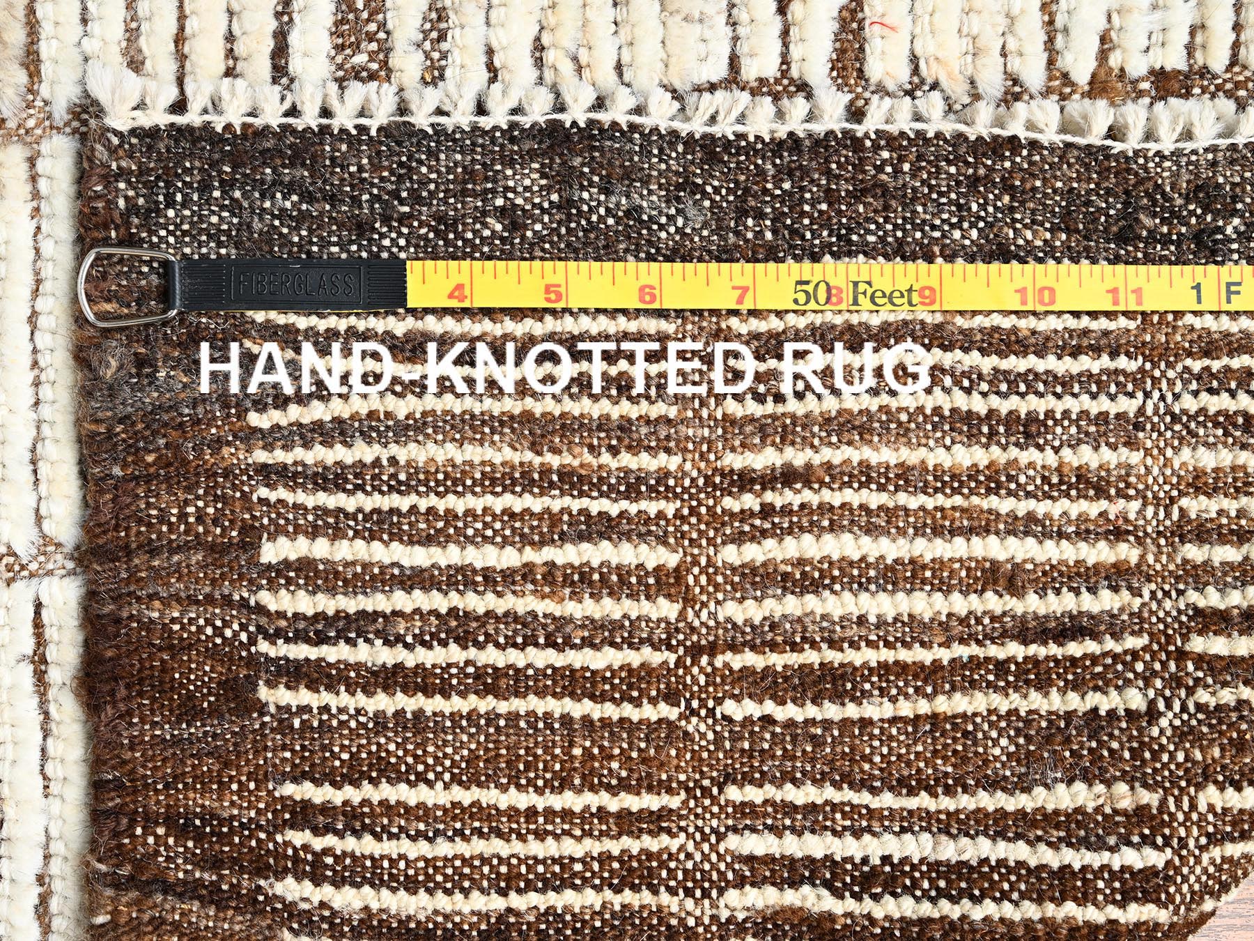 2'8"x9'6" Almond Milk White, Textured Pile, Tone on Tone, Moroccan Weave with Grid Design, Undyed Natural Wool, Hand Knotted, Runner, Oriental Rug HR1770 - Image 7