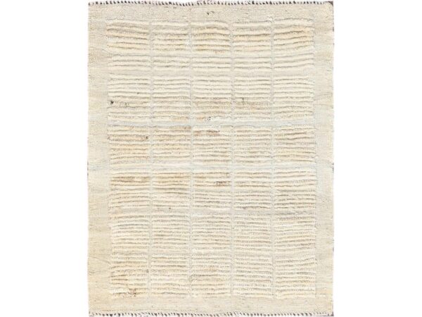 2'3"x2'9" Linen White, Tone on Tone, Undyed Natural Wool, Moroccan Weave with Grid Design, Textured Pile,  Hand Knotted, Mat, Sample, Oriental Rug HR1781