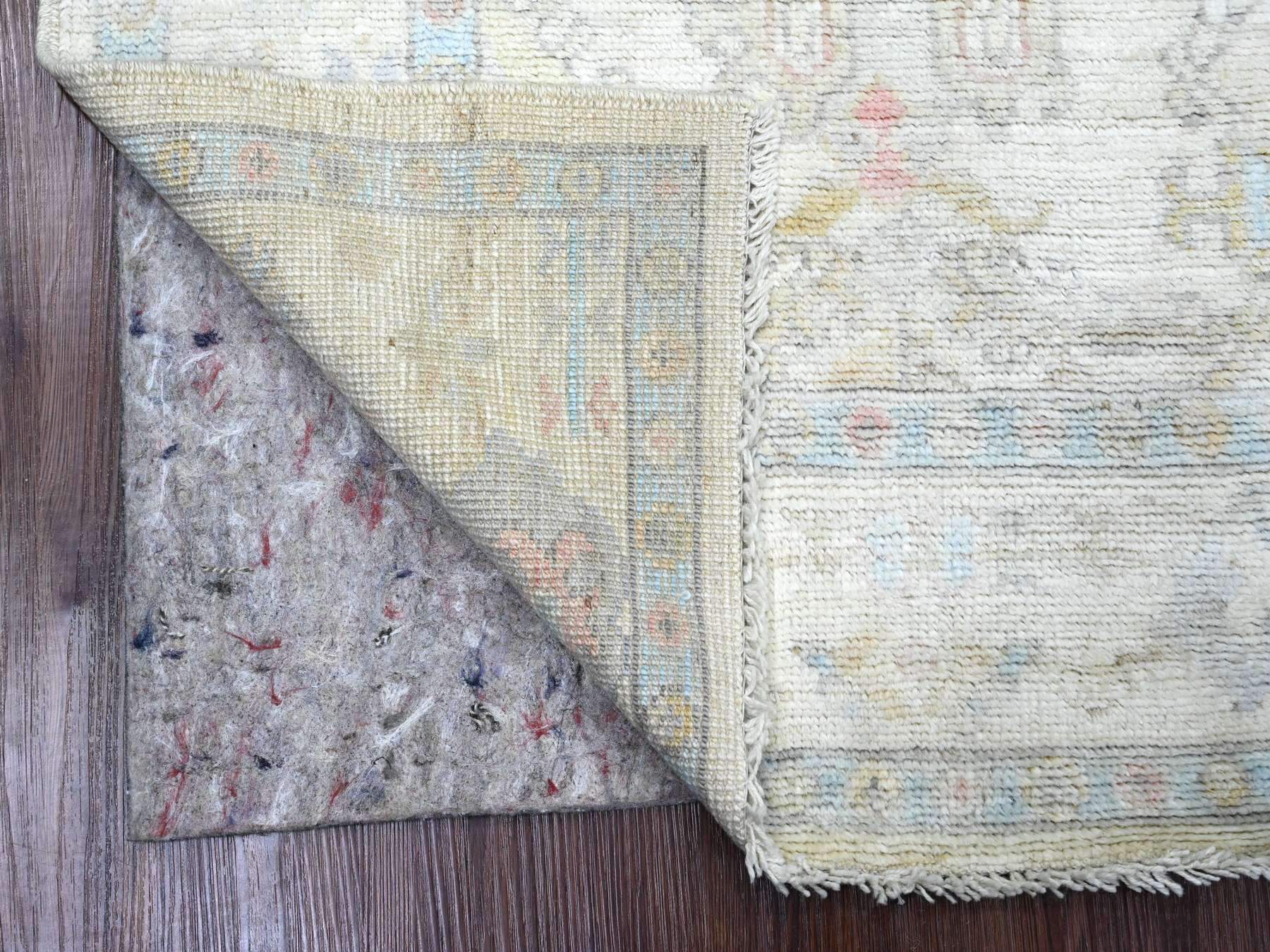 4'x6' Pearl White, Hand Knotted, Afghan Angora Oushak with Geometric Leaf Pattern, Natural Dyes, 100% Wool, Oriental Rug HR20755 - Image 2