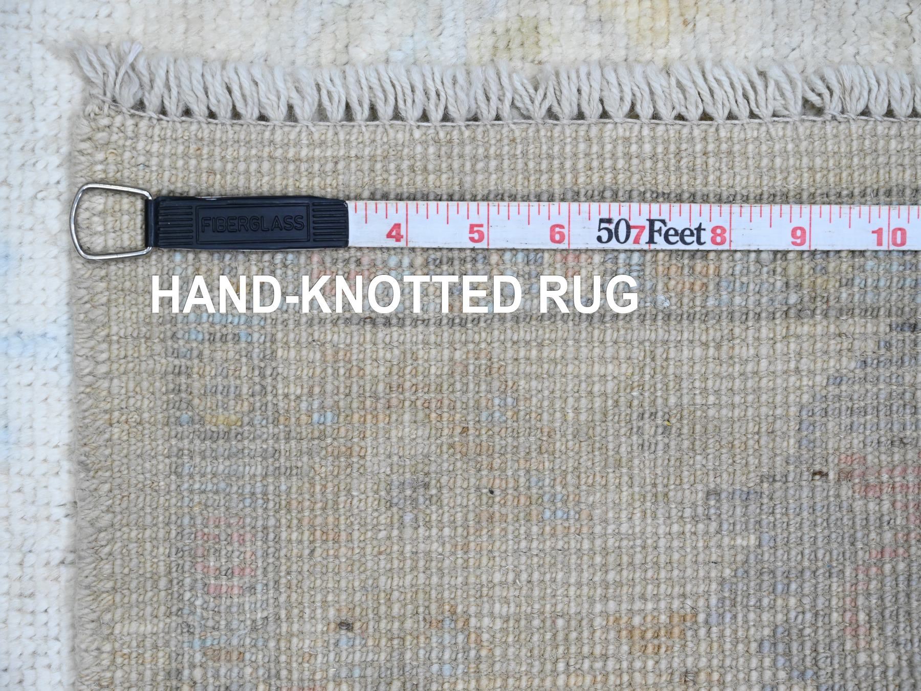 4'x6' Pearl White, Hand Knotted, Afghan Angora Oushak with Geometric Leaf Pattern, Natural Dyes, 100% Wool, Oriental Rug HR20755 - Image 6