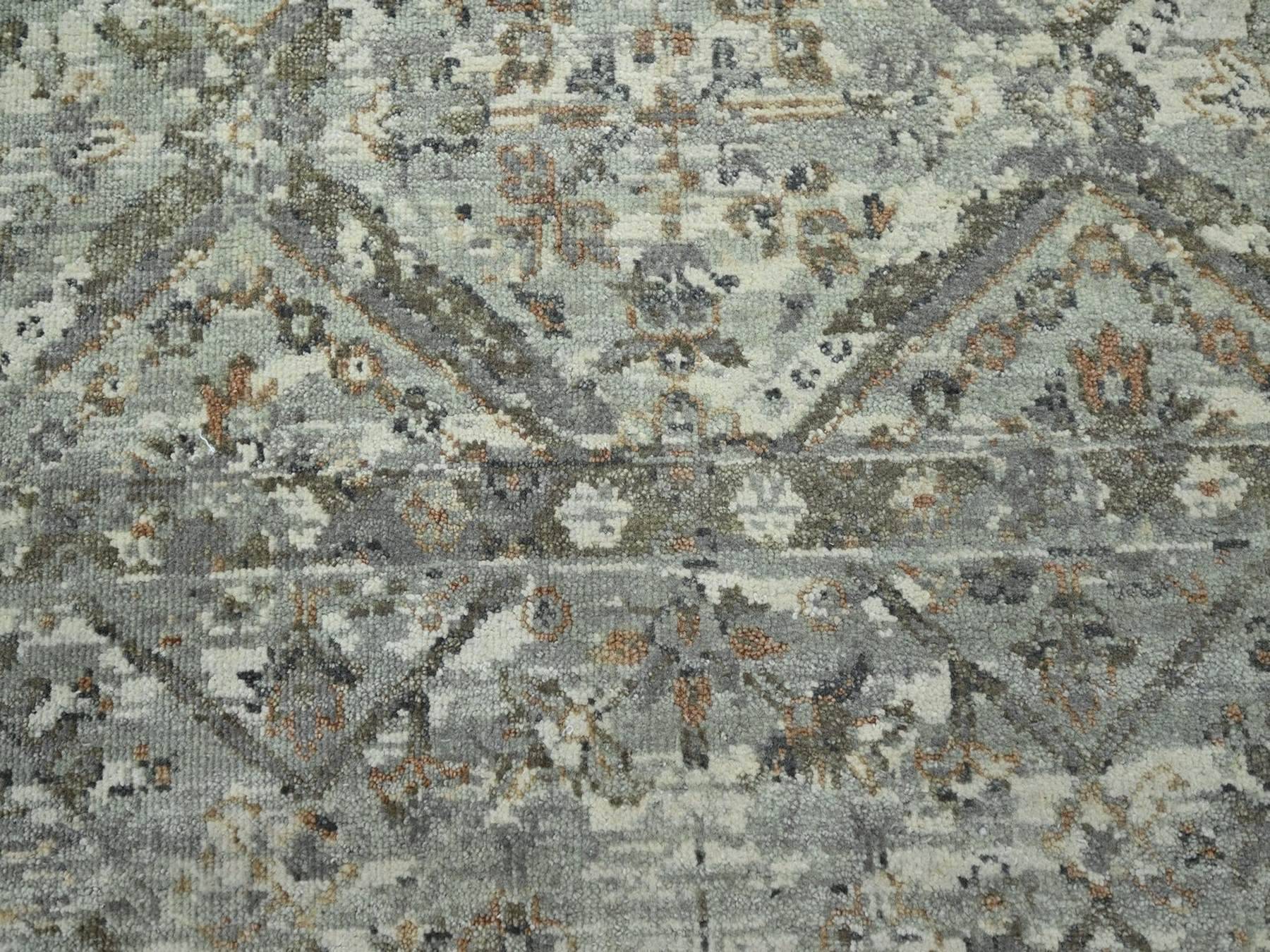 7'10"x10' Spanish Gray, Erased and Broken Garden Design, Hand Knotted, Pure Wool, Zero Pile, Cropped Thin, Oriental Rug HR75735 - Image 8