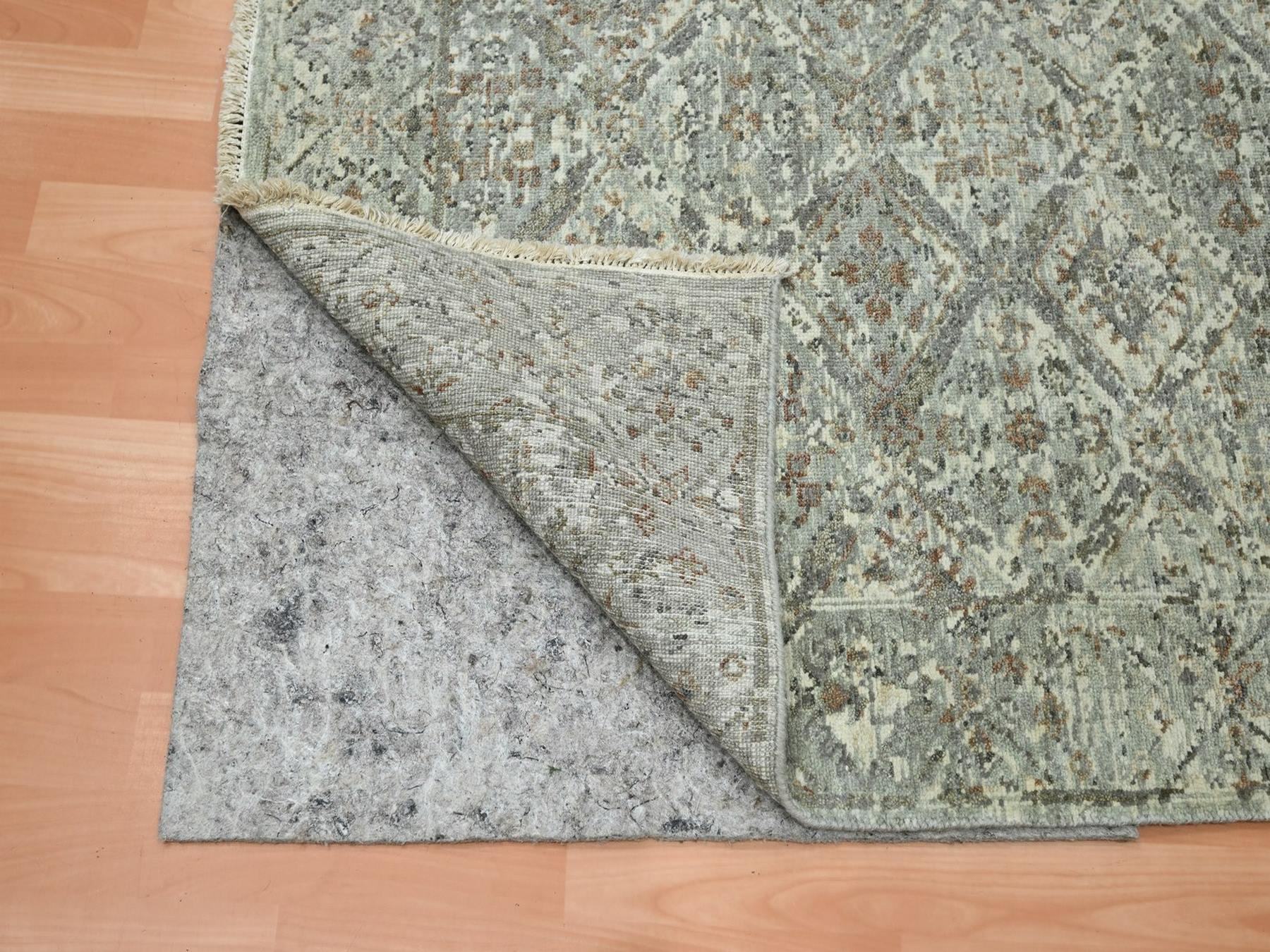 3'10"x5'10" Stone Gray, Antique Finish, Erased and Broken Garden Design, Hand Knotted, Zero Pile, Pure Wool, Cropped Thin, Oriental Rug HR75748 - Image 3