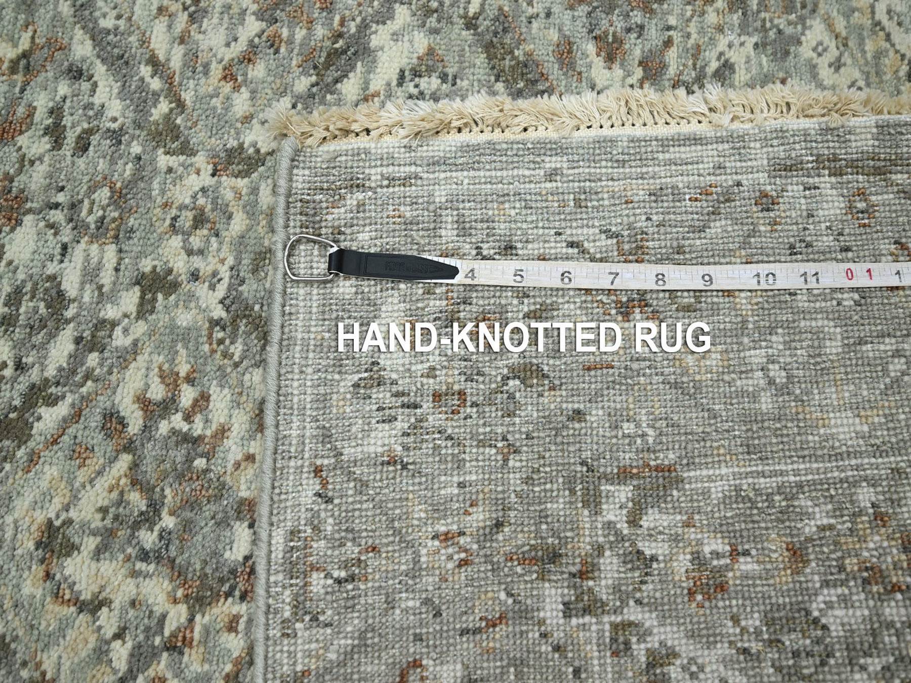 3'10"x5'10" Stone Gray, Antique Finish, Erased and Broken Garden Design, Hand Knotted, Zero Pile, Pure Wool, Cropped Thin, Oriental Rug HR75748 - Image 7