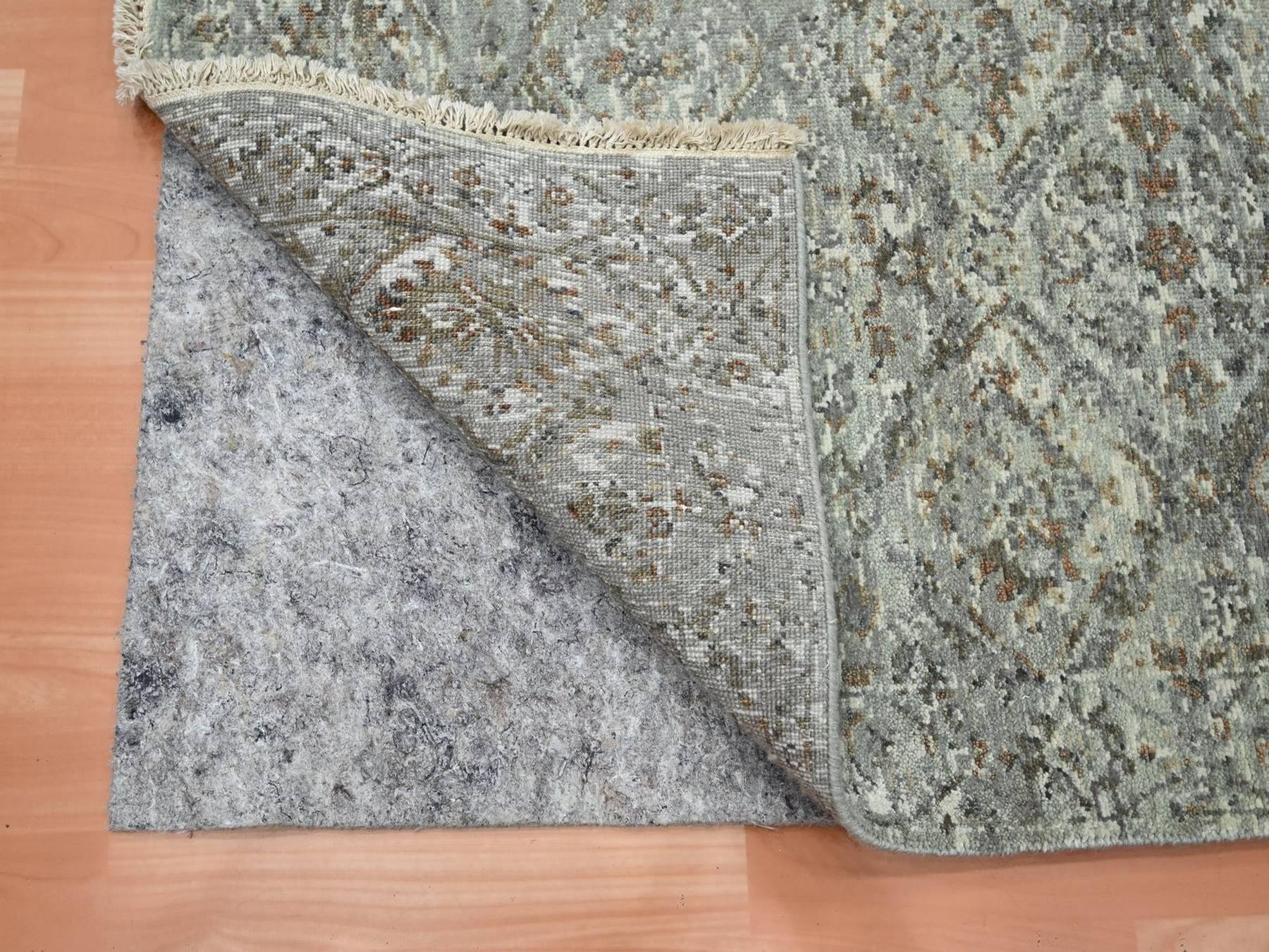 2'4"x7'10" Fossil Gray, Erased and Broken Garden Design, Hand Knotted, 100% Wool, Zero Pile, Cropped Thin, Runner, Oriental Rug HR75755 - Image 3