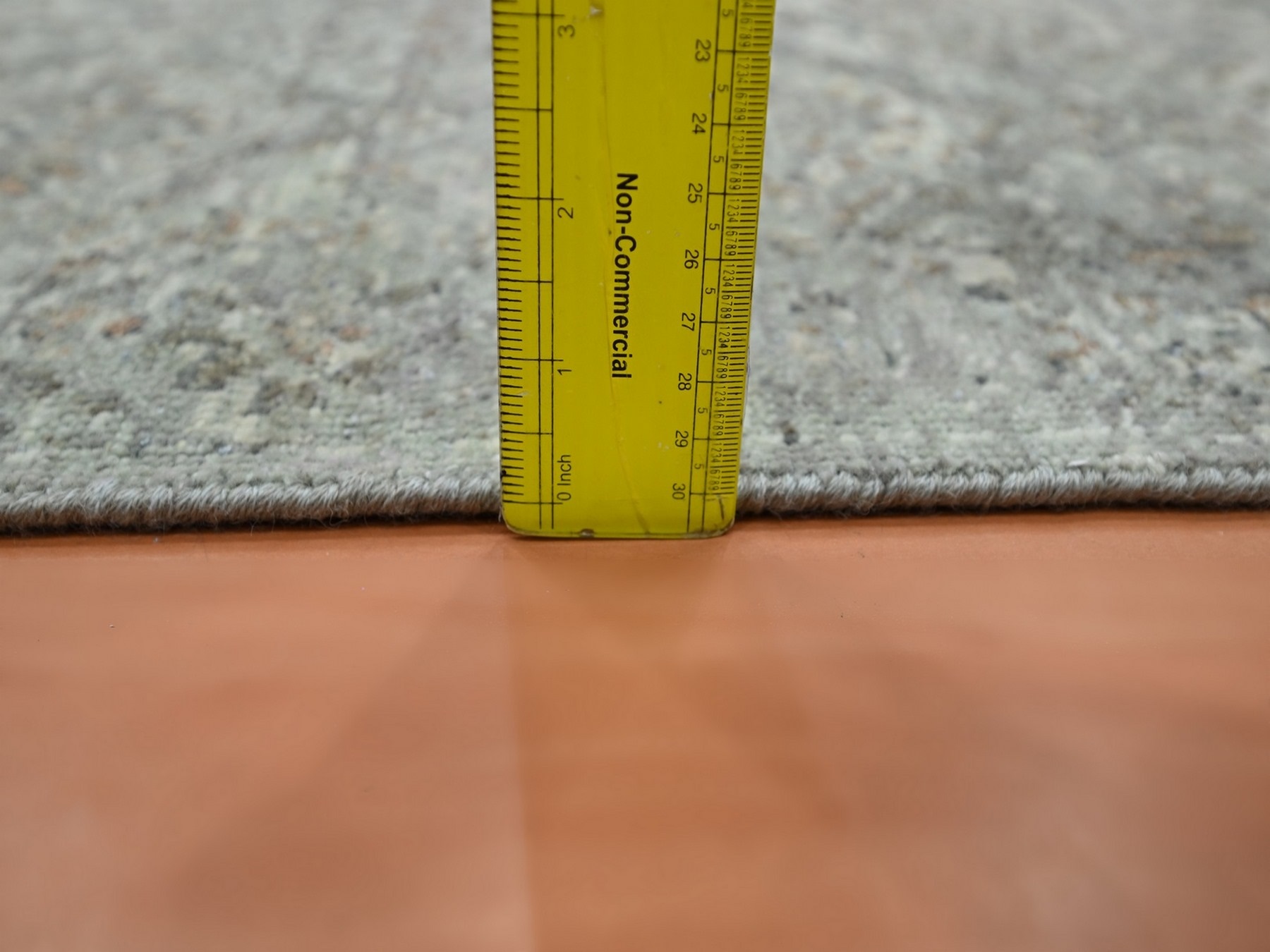 2'4"x7'10" Fossil Gray, Erased and Broken Garden Design, Hand Knotted, 100% Wool, Zero Pile, Cropped Thin, Runner, Oriental Rug HR75755 - Image 6
