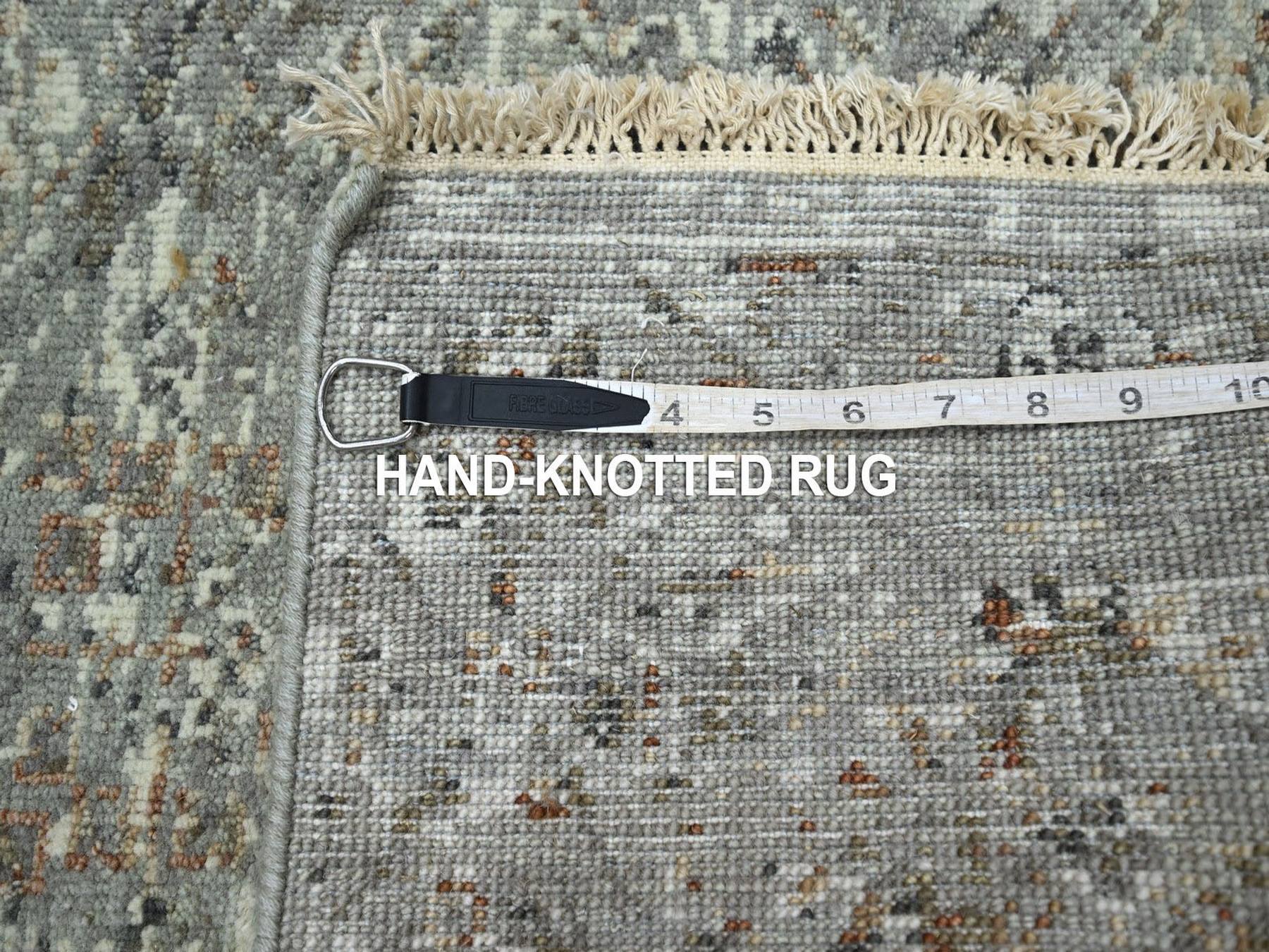 2'4"x8' Nickel Gray, Hand Knotted, Erased and Broken Garden Design, Pure Wool, Zero Pile, Cropped Thin, Runner, Oriental Rug HR75756 - Image 7