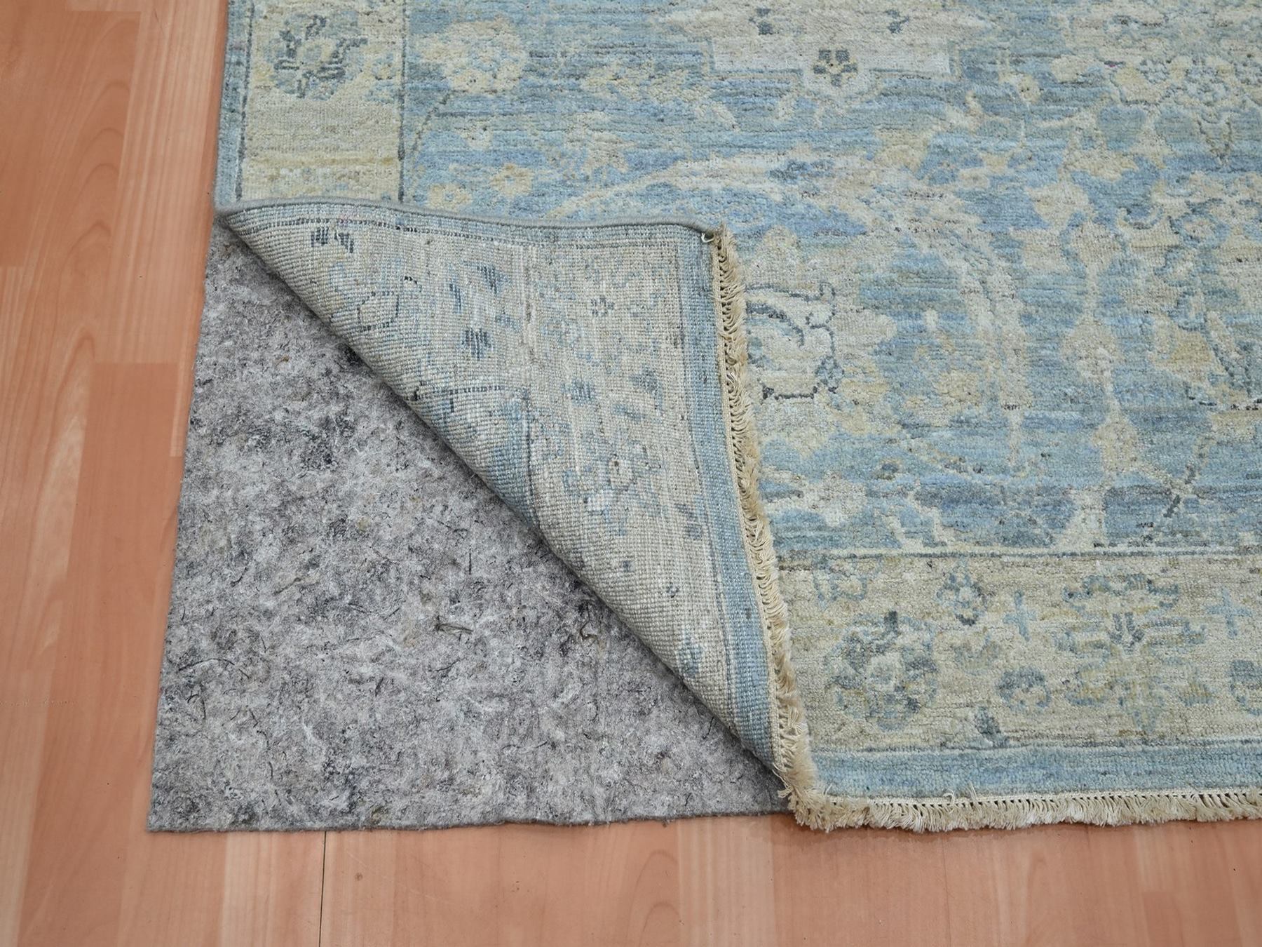 6'x9' Beau Blue, Cropped Low and Antique Finish, Sickle Leaf Design, Hand Knotted, 100% Wool, Zero Pile, Vegetable Dyes, Oriental Rug HR75773 - Image 4