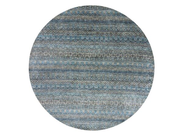 10'x10' Yale Blue, 100% Plush Wool, Hand Knotted, Kohinoor Herat Small Geometric Repetitive Design, Round Oriental Rug HR79465