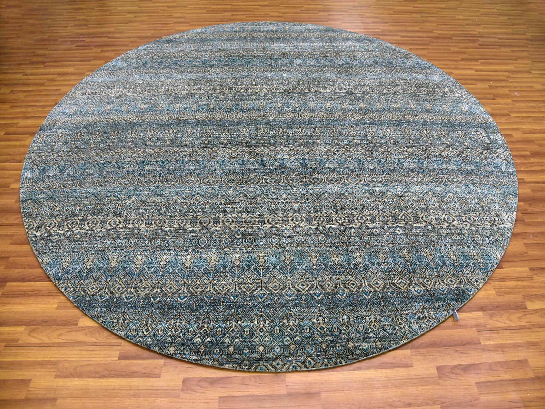 10'x10' Yale Blue, 100% Plush Wool, Hand Knotted, Kohinoor Herat Small Geometric Repetitive Design, Round Oriental Rug HR79465 - Image 2