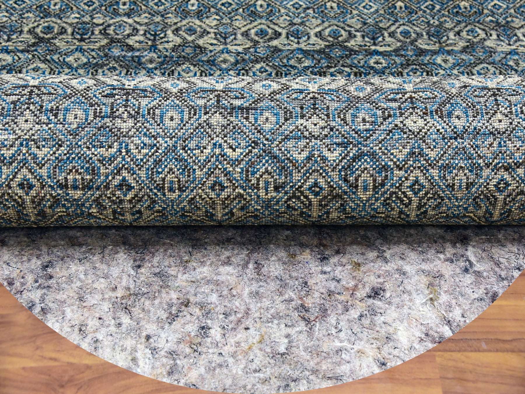 10'x10' Yale Blue, 100% Plush Wool, Hand Knotted, Kohinoor Herat Small Geometric Repetitive Design, Round Oriental Rug HR79465 - Image 4