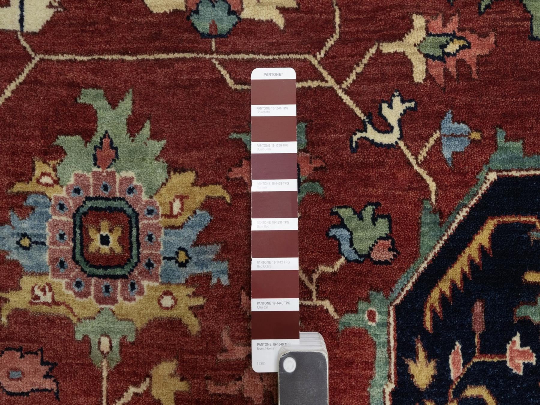 10'x10' Barn Red, Antiqued Fine Heriz Re-Creation, Hand Knotted, Hand Spun New Zealand Wool, Soft Pile, Vegetable Dyes, Denser Weave, Round, Oriental Rug HR91518 - Image 7