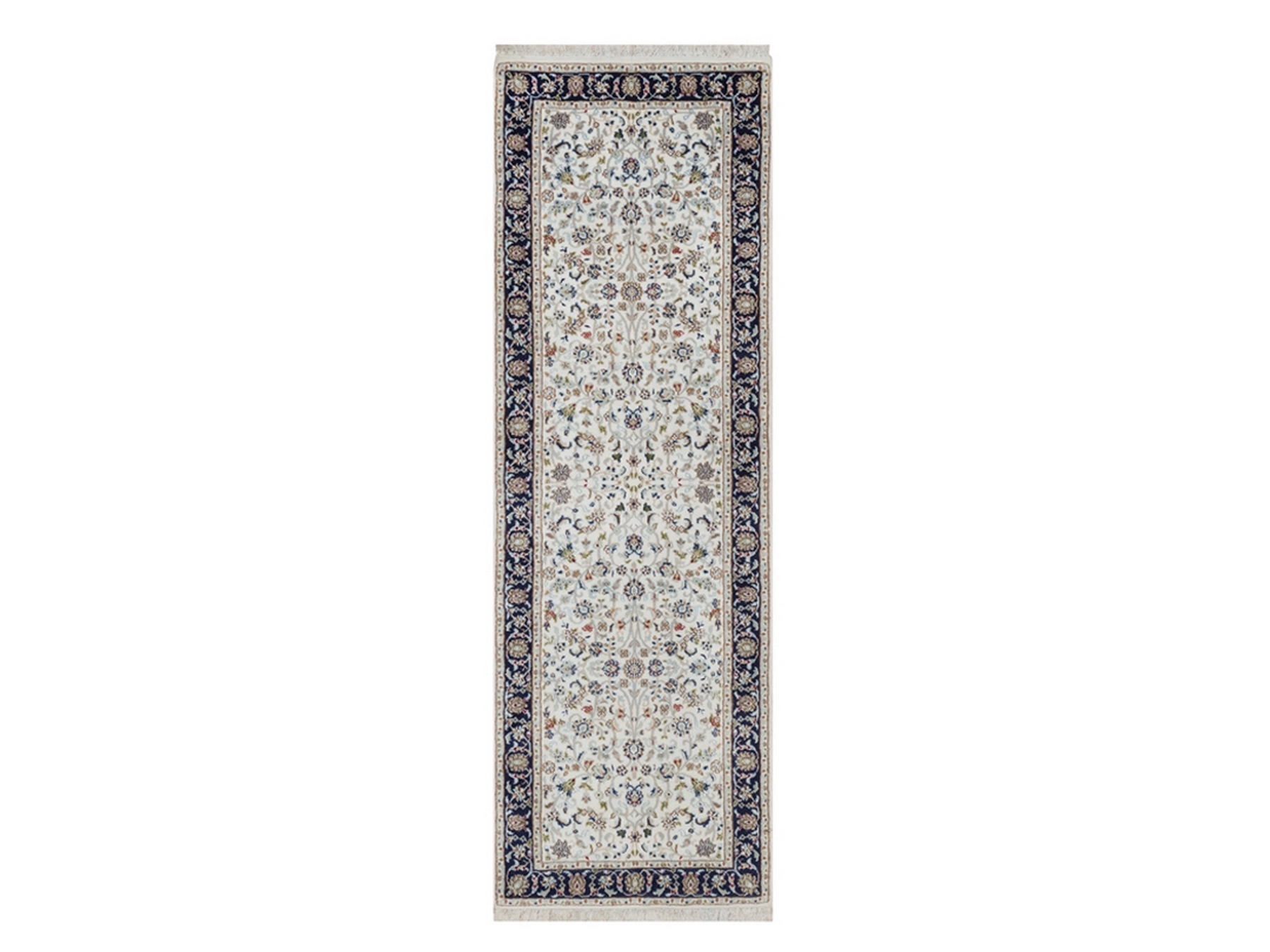 2'8"x8'3" Salt White, 250 KPSI, Nain with All Over Design, Hand Knotted, Wool and Silk, Soft Pile, Runner, Oriental Rug HR91995