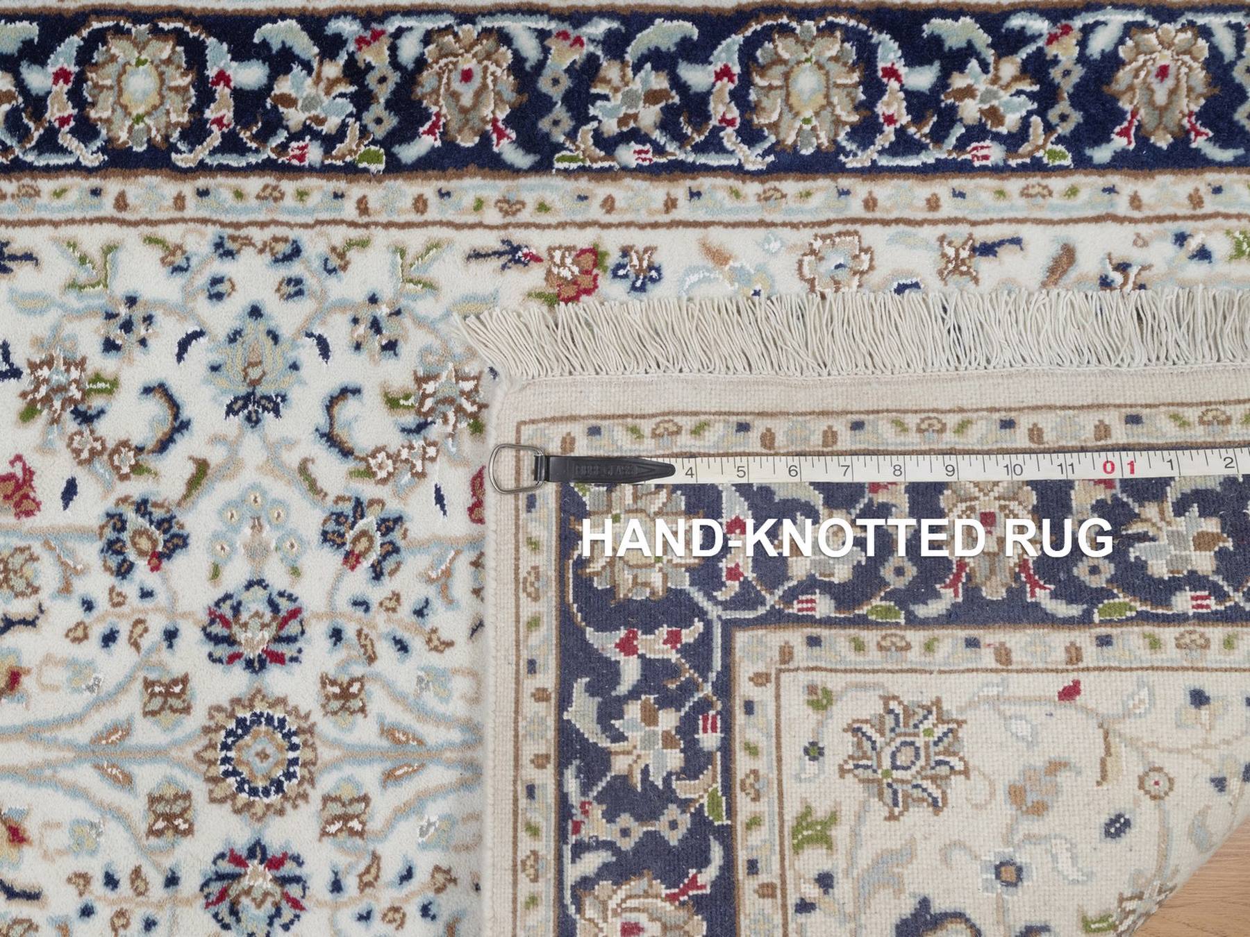 2'8"x8'3" Salt White, 250 KPSI, Nain with All Over Design, Hand Knotted, Wool and Silk, Soft Pile, Runner, Oriental Rug HR91995 - Image 8