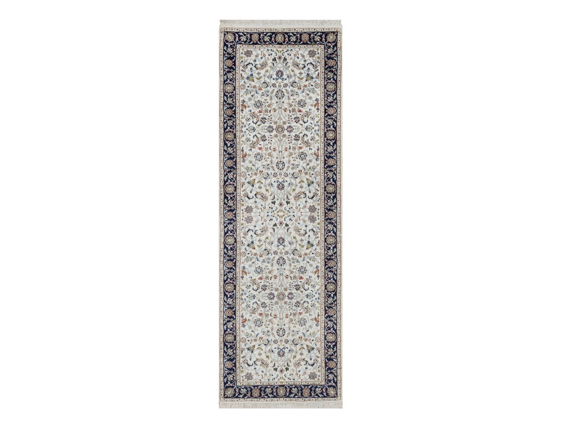 2'9"x8'3" Daisy White, Hand Knotted, 250 KPSI, Soft Pile, Wool and Silk, Nain with All Over Design, Runner, Oriental Rug HR91996
