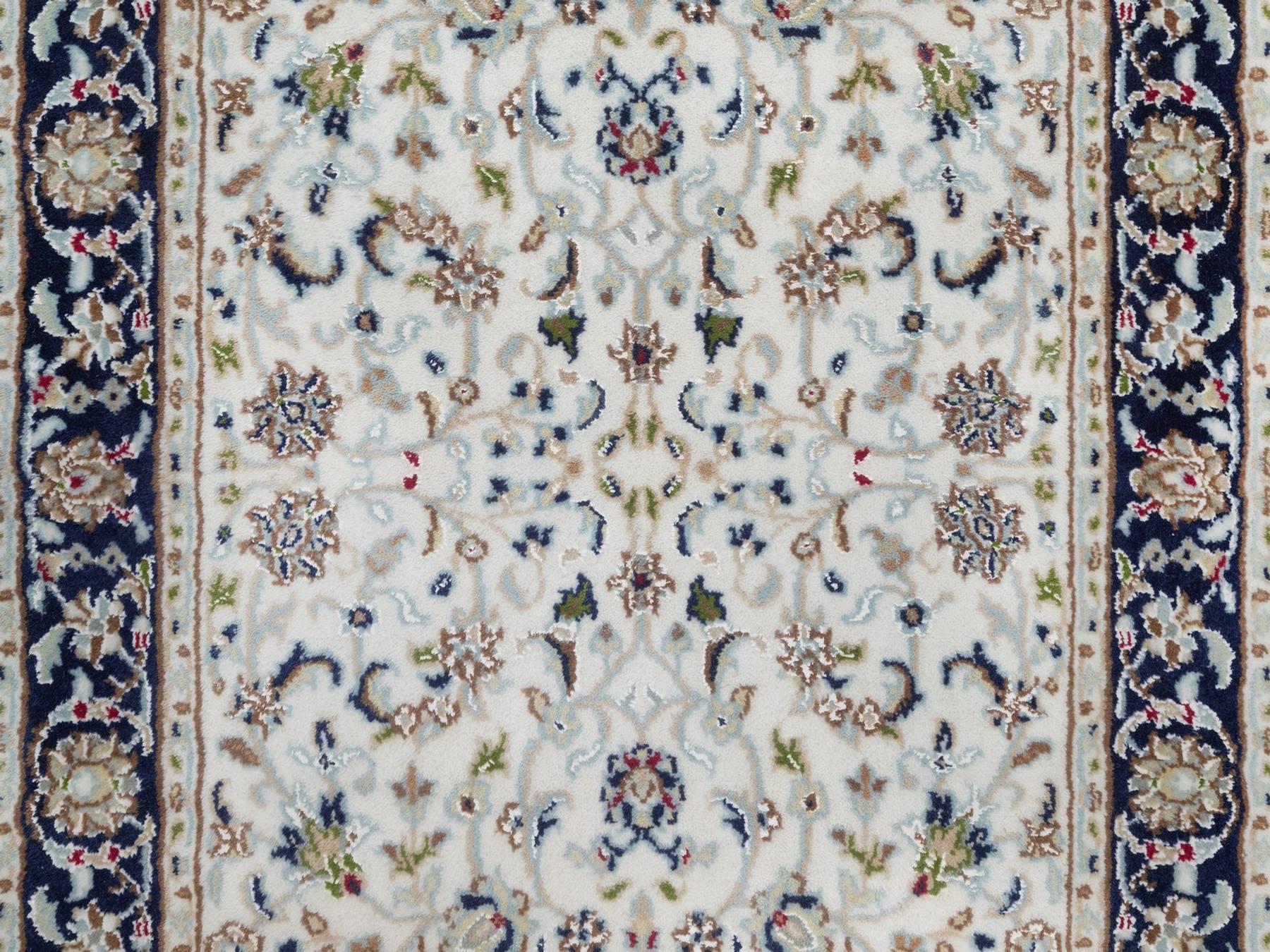2'9"x8'3" Daisy White, Hand Knotted, 250 KPSI, Soft Pile, Wool and Silk, Nain with All Over Design, Runner, Oriental Rug HR91996 - Image 5