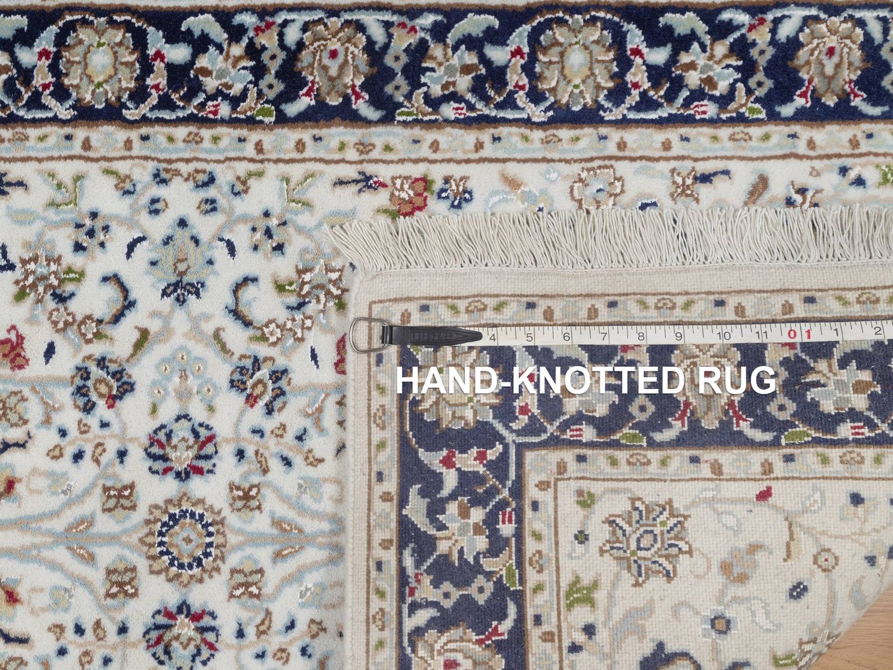 2'9"x8'3" Daisy White, Hand Knotted, 250 KPSI, Soft Pile, Wool and Silk, Nain with All Over Design, Runner, Oriental Rug HR91996 - Image 8