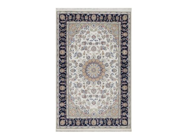 5'2"x8'3" Rice White, Nain with Flower Medallion Design, 250 KPSI, Soft Pile, Wool and Silk, Hand Knotted, Oriental Rug HR92001