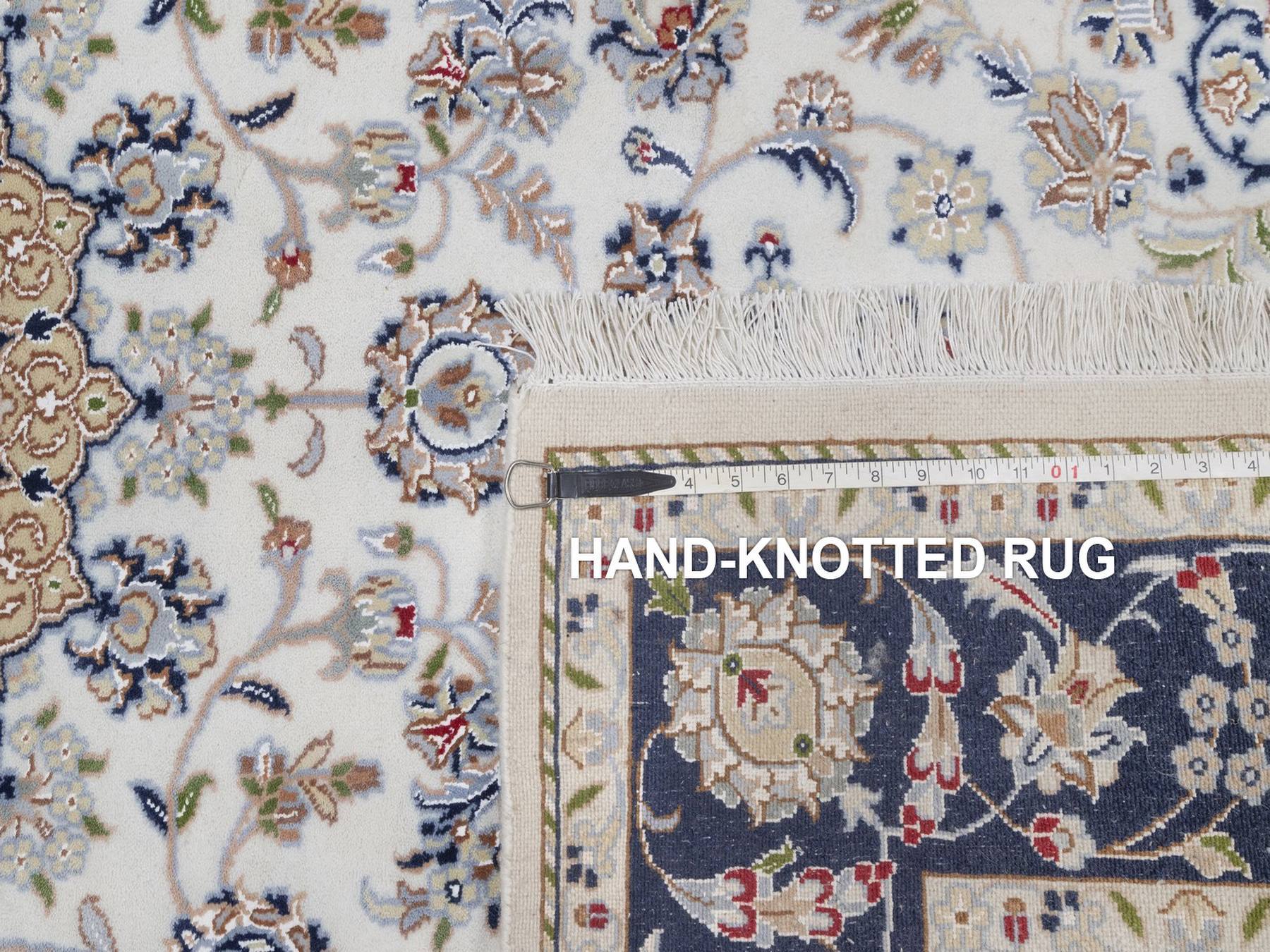 5'2"x8'3" Rice White, Nain with Flower Medallion Design, 250 KPSI, Soft Pile, Wool and Silk, Hand Knotted, Oriental Rug HR92001 - Image 8