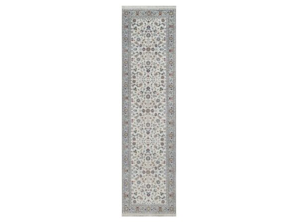 2'8"x10'3" Snow White, 250 KPSI, Soft Pile, Nain with All Over Design, Wool and Silk, Hand Knotted, Runner, Oriental Rug HR92004