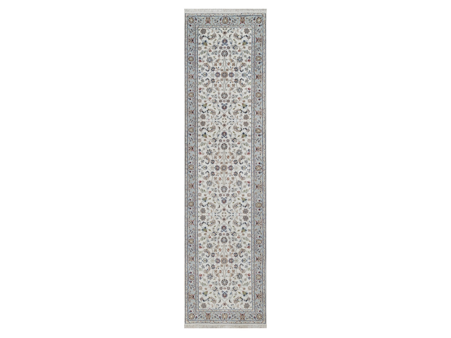 2'8"x10'3" Snow White, 250 KPSI, Soft Pile, Nain with All Over Design, Wool and Silk, Hand Knotted, Runner, Oriental Rug HR92004