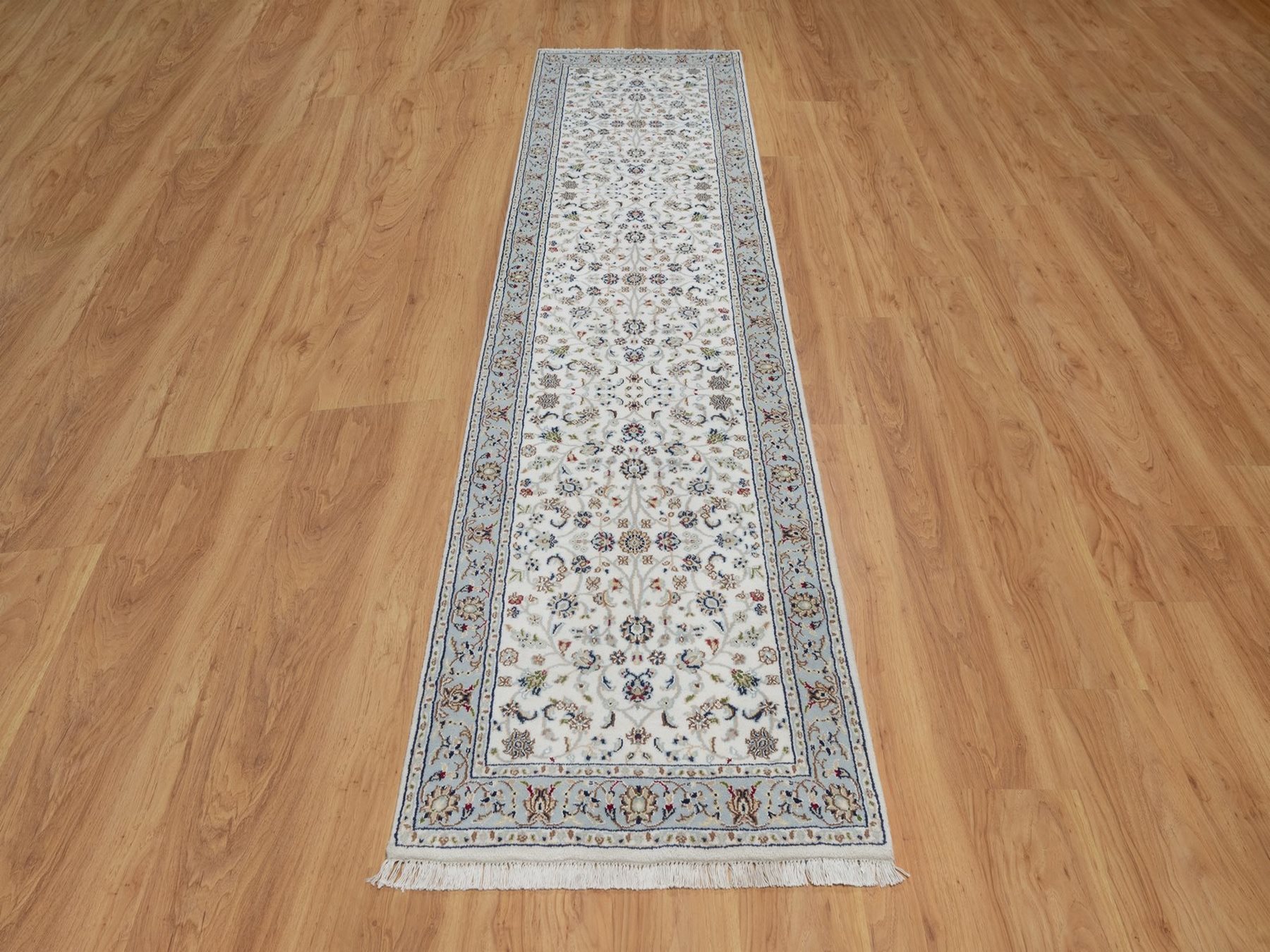 2'8"x10'3" Snow White, 250 KPSI, Soft Pile, Nain with All Over Design, Wool and Silk, Hand Knotted, Runner, Oriental Rug HR92004 - Image 2