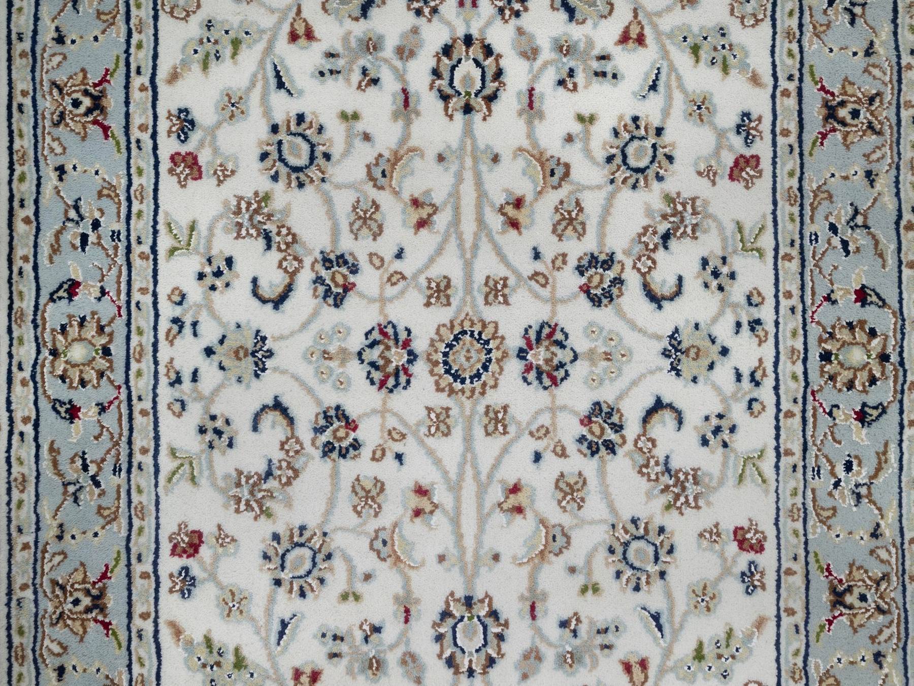 2'8"x10'3" Snow White, 250 KPSI, Soft Pile, Nain with All Over Design, Wool and Silk, Hand Knotted, Runner, Oriental Rug HR92004 - Image 5