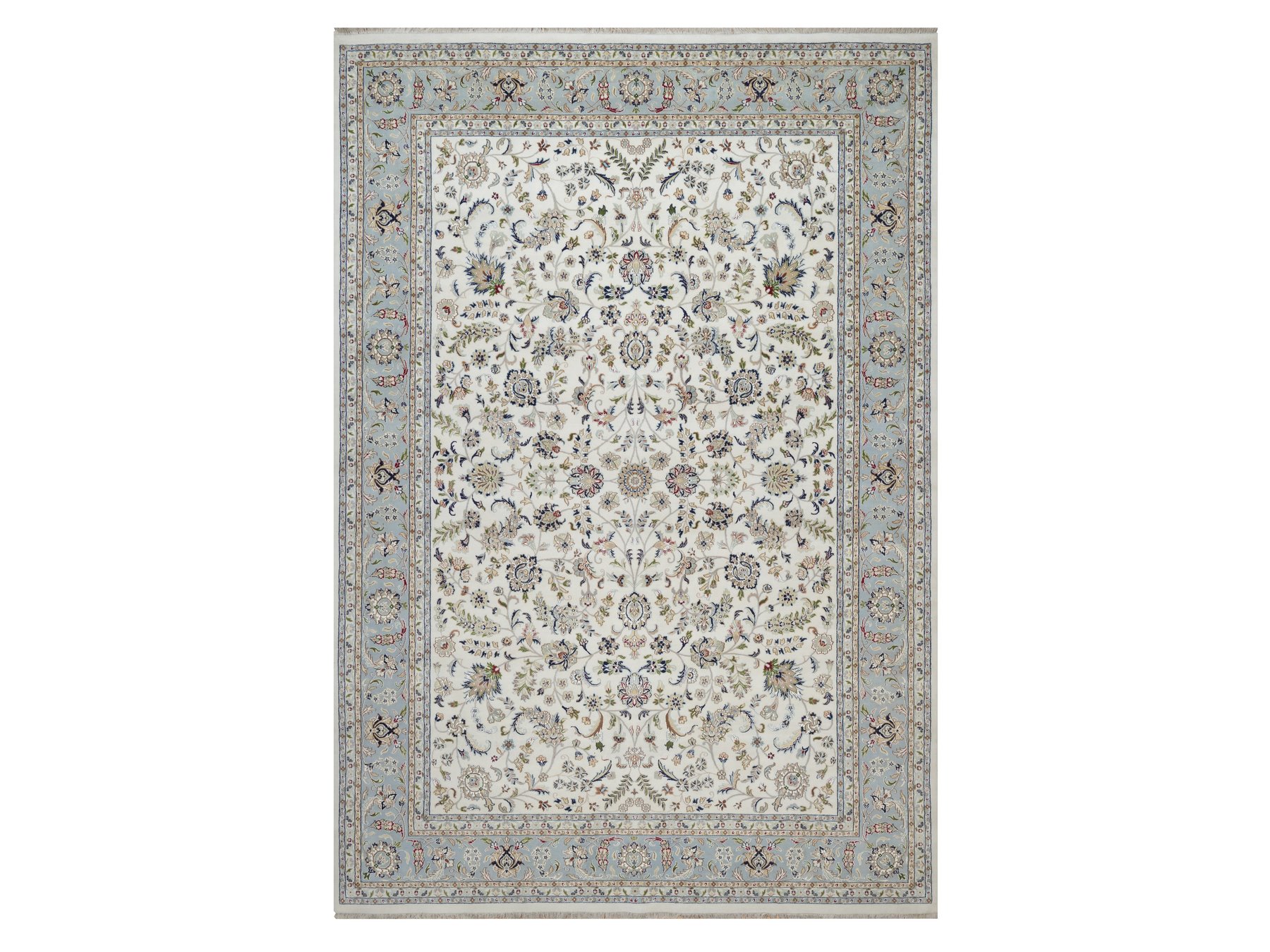 9'10"x14'5" Pearl White, Wool and Silk, 250 KPSI, Nain with All Over Design, Hand Knotted, Oriental Rug HR92010