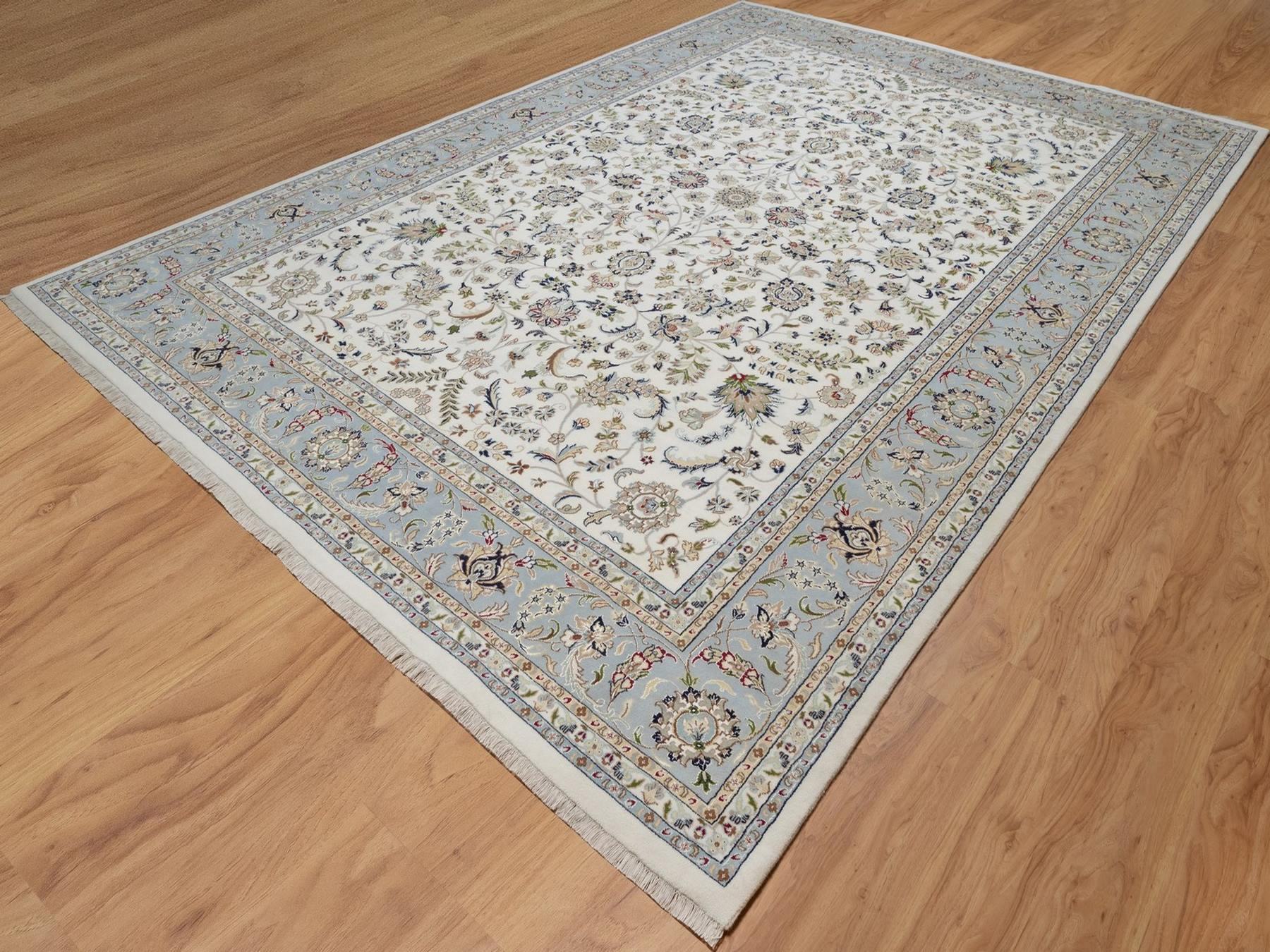 9'10"x14'5" Pearl White, Wool and Silk, 250 KPSI, Nain with All Over Design, Hand Knotted, Oriental Rug HR92010 - Image 3