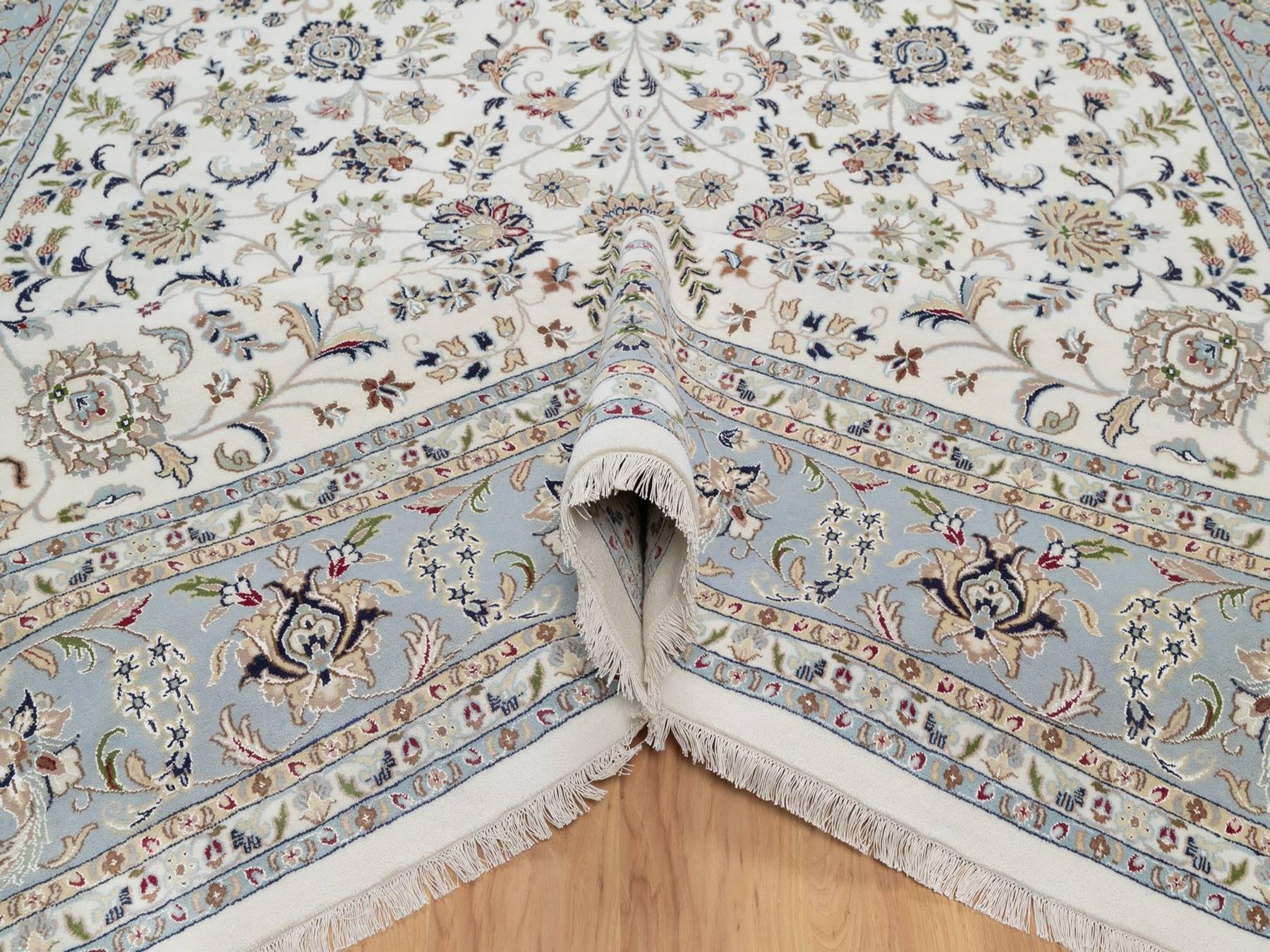 9'10"x14'5" Pearl White, Wool and Silk, 250 KPSI, Nain with All Over Design, Hand Knotted, Oriental Rug HR92010 - Image 5