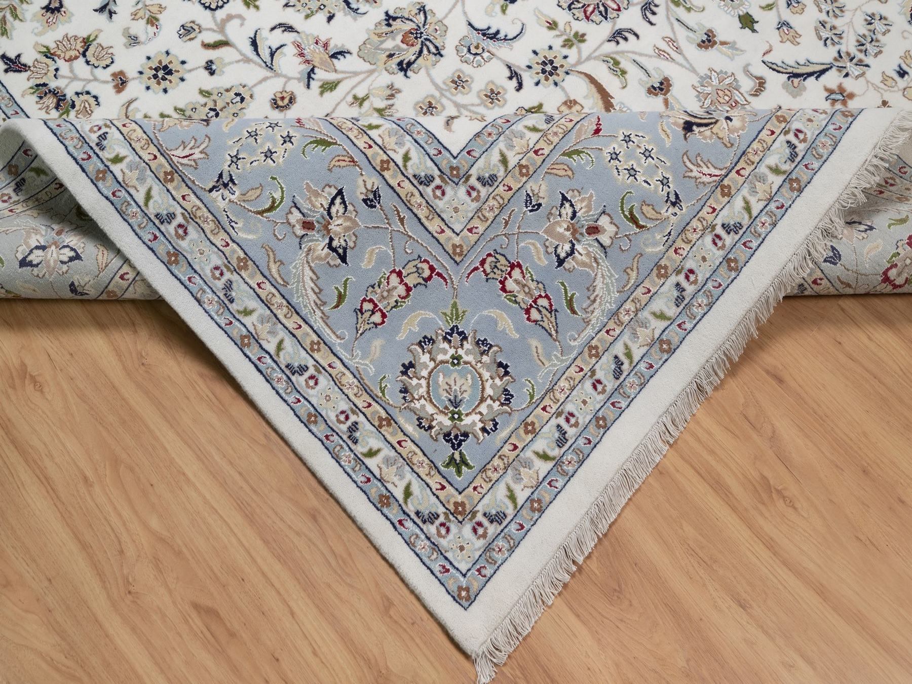 9'10"x14'5" Pearl White, Wool and Silk, 250 KPSI, Nain with All Over Design, Hand Knotted, Oriental Rug HR92010 - Image 6