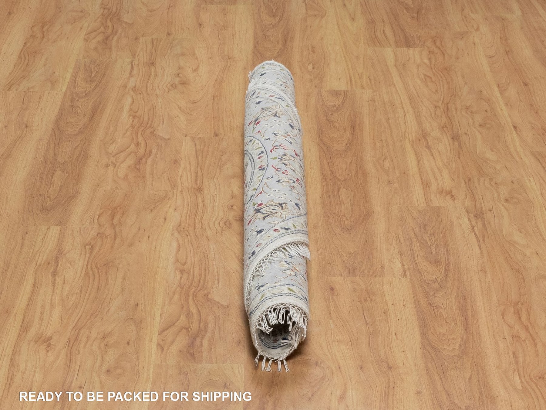 5'2"x5'2" Alabaster White, Nain with Flower Medallion Design, 250 KPSI, Soft Pile, Wool and Silk, Hand Knotted, Round, Oriental Rug SHR92012 - Image 6