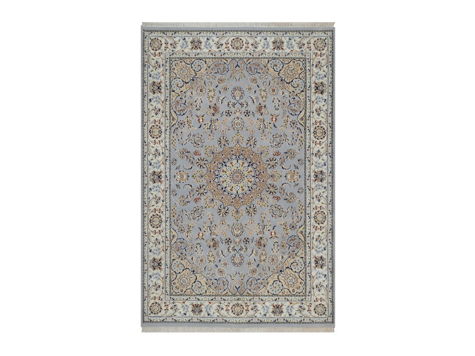 6'1"x9'4" Beau Blue, Nain with Flower Medallion Design, Wool and Silk, 250 KPSI, Soft Pile, Hand Knotted, Oriental Rug HR92028