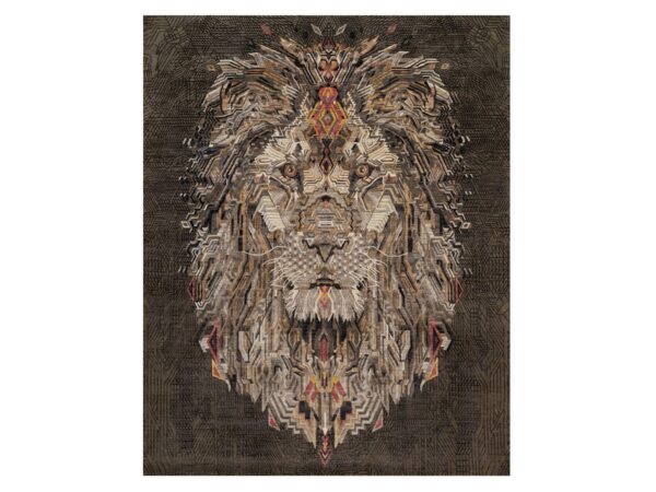 8'x10' Chocolate Brown, The Maharaja Lion Novelty, Wool and Silk, Soft Pile, Hand Knotted, Oriental Rug HR92050