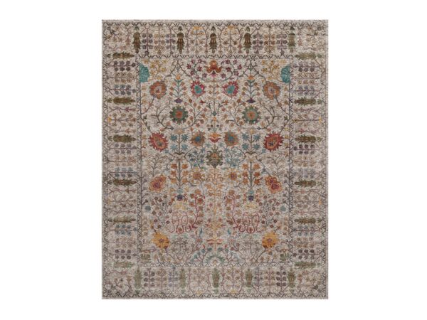 8'x10' Pearl White, Hand Knotted, Directional Vase Design, Silk with Textured Wool, Oriental Rug HR92053