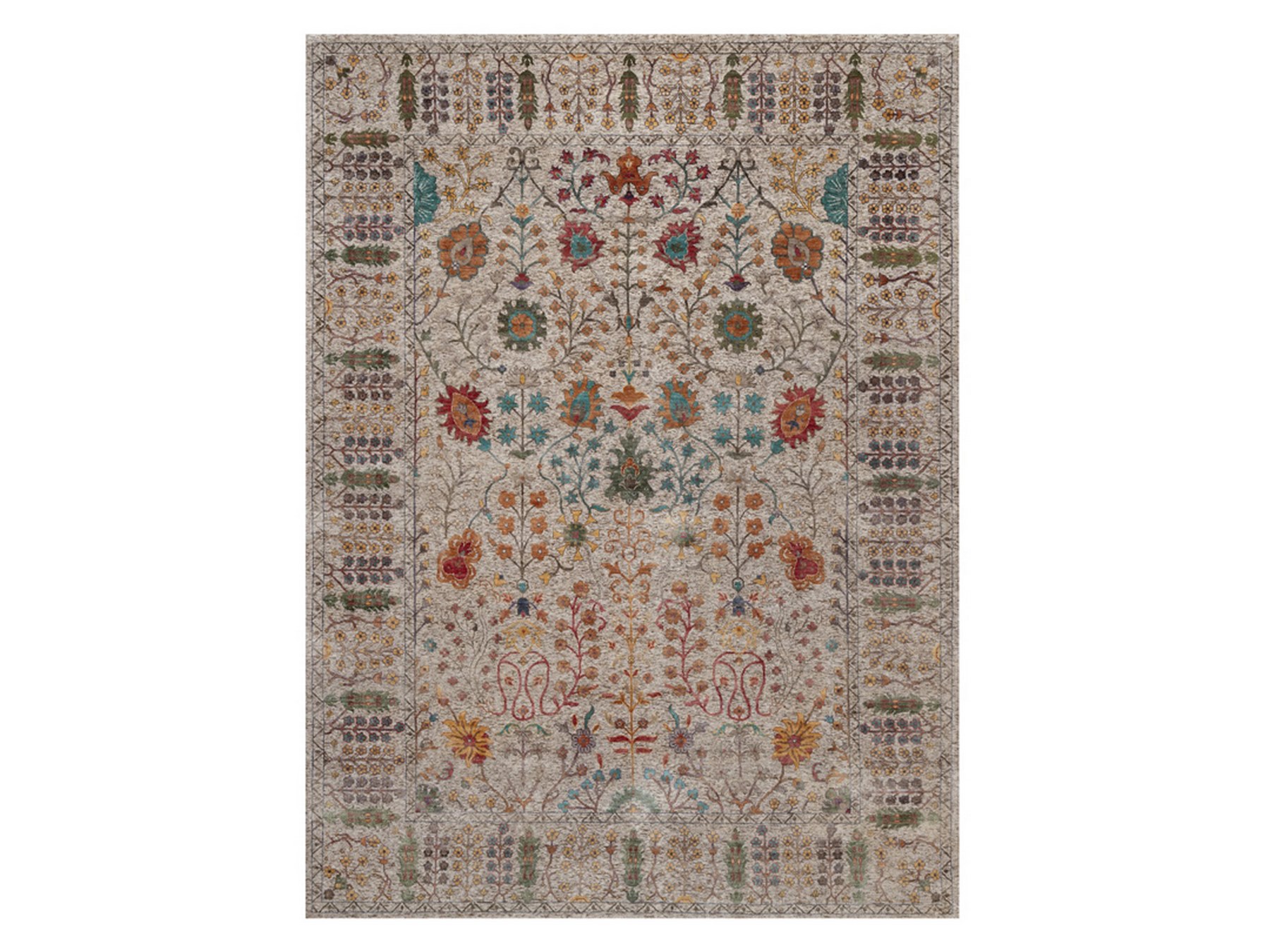 9'x12'2" Snow White, Hand Knotted, Silk with Textured Wool, Directional Vase Design, Oriental Rug HR92055